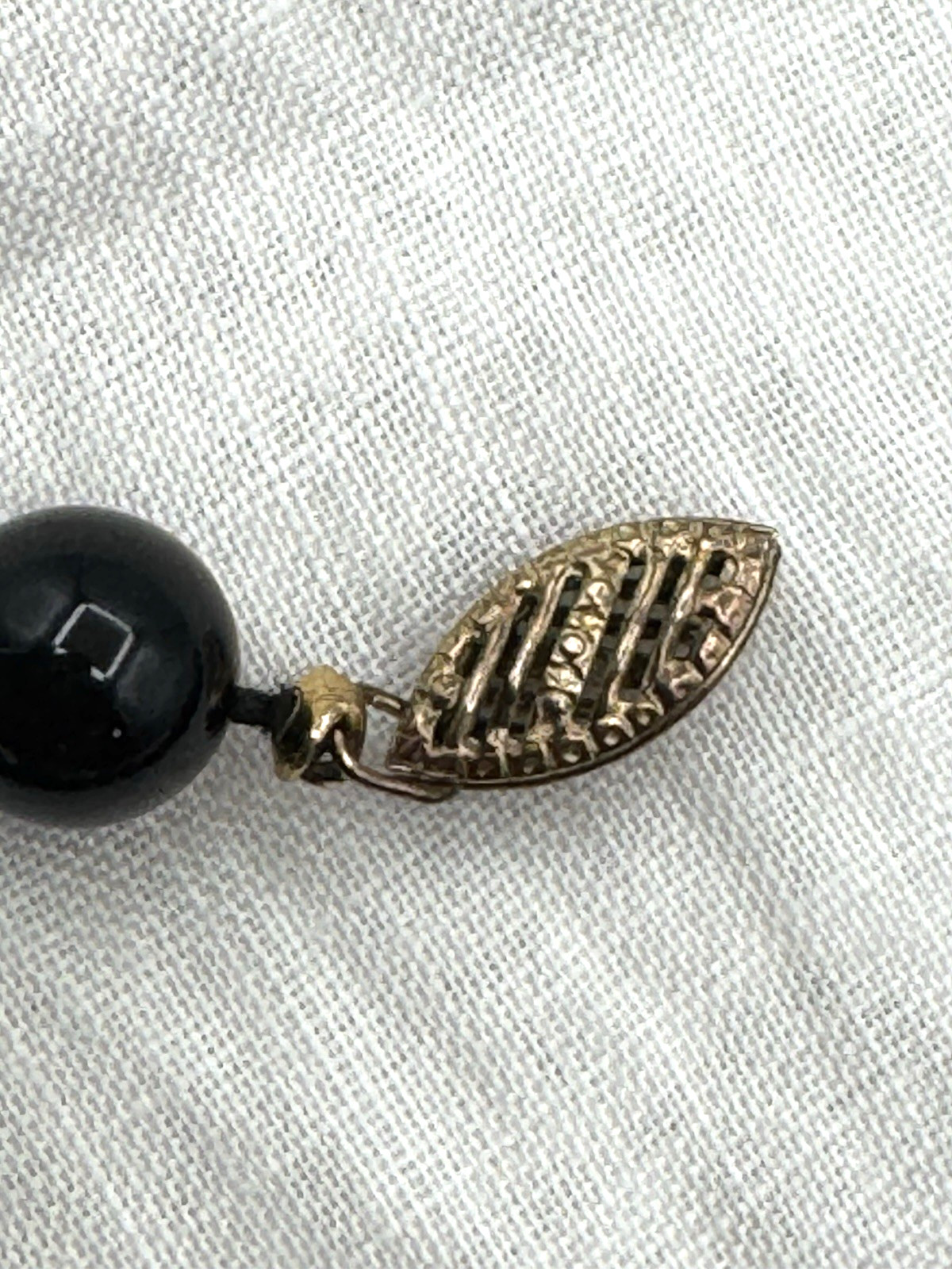 Vintage Black Beads Necklace Handmade Knotted Pearls 18.5″ 925 Clasp 8mm Beaded