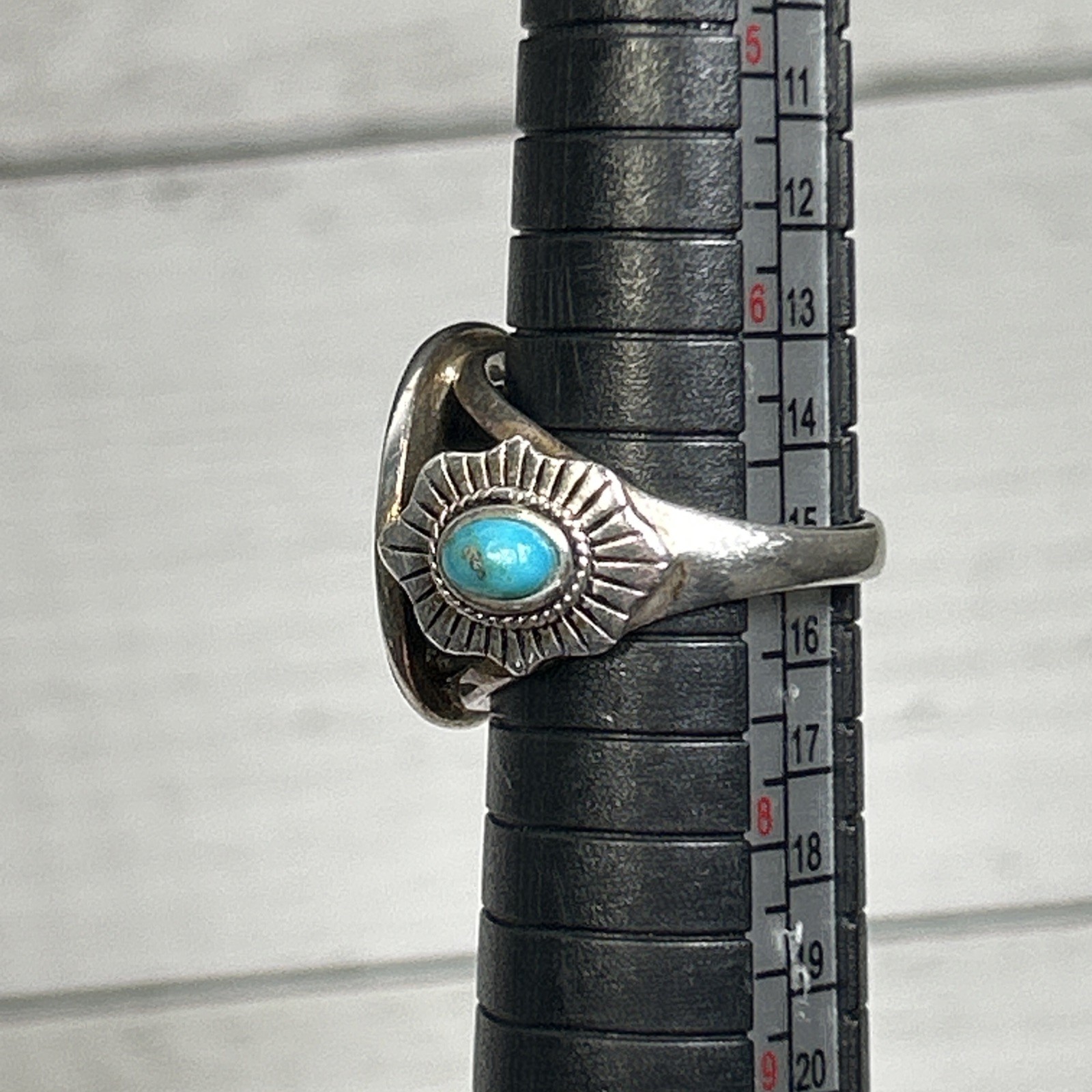 Vintage Silver 925 Navajo 1937 Indian Head Nickle Turquoise Ring Signed BBJ Sz 7