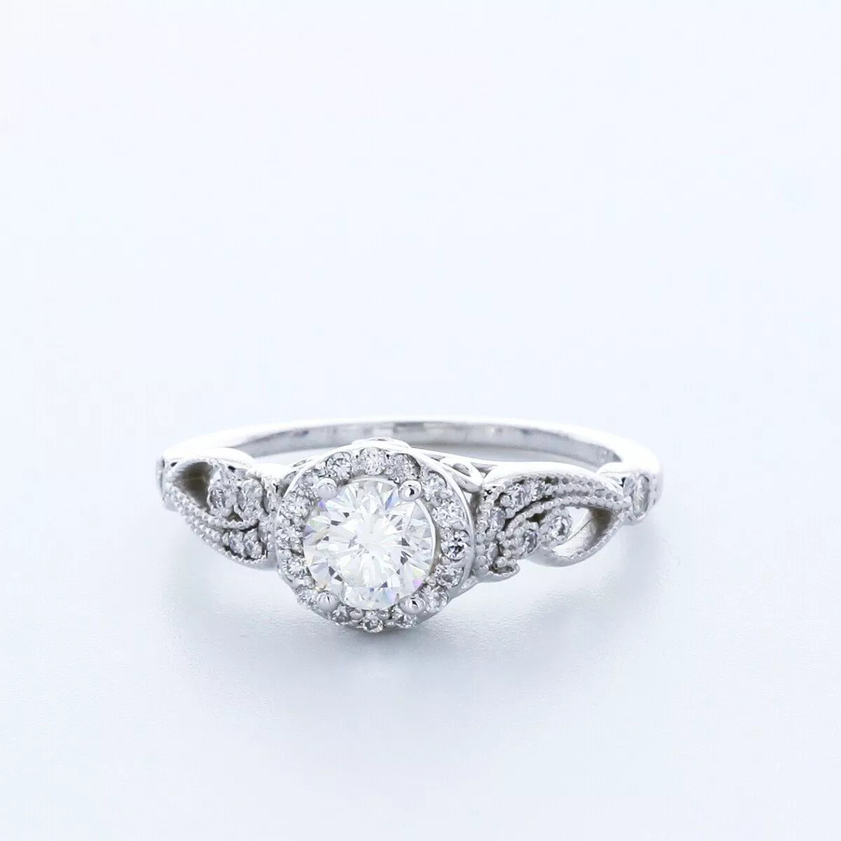 Side Stone Engagement Ring 14K Gold Halo 1.12 CT Round Lab-Grown Diamond D VS1