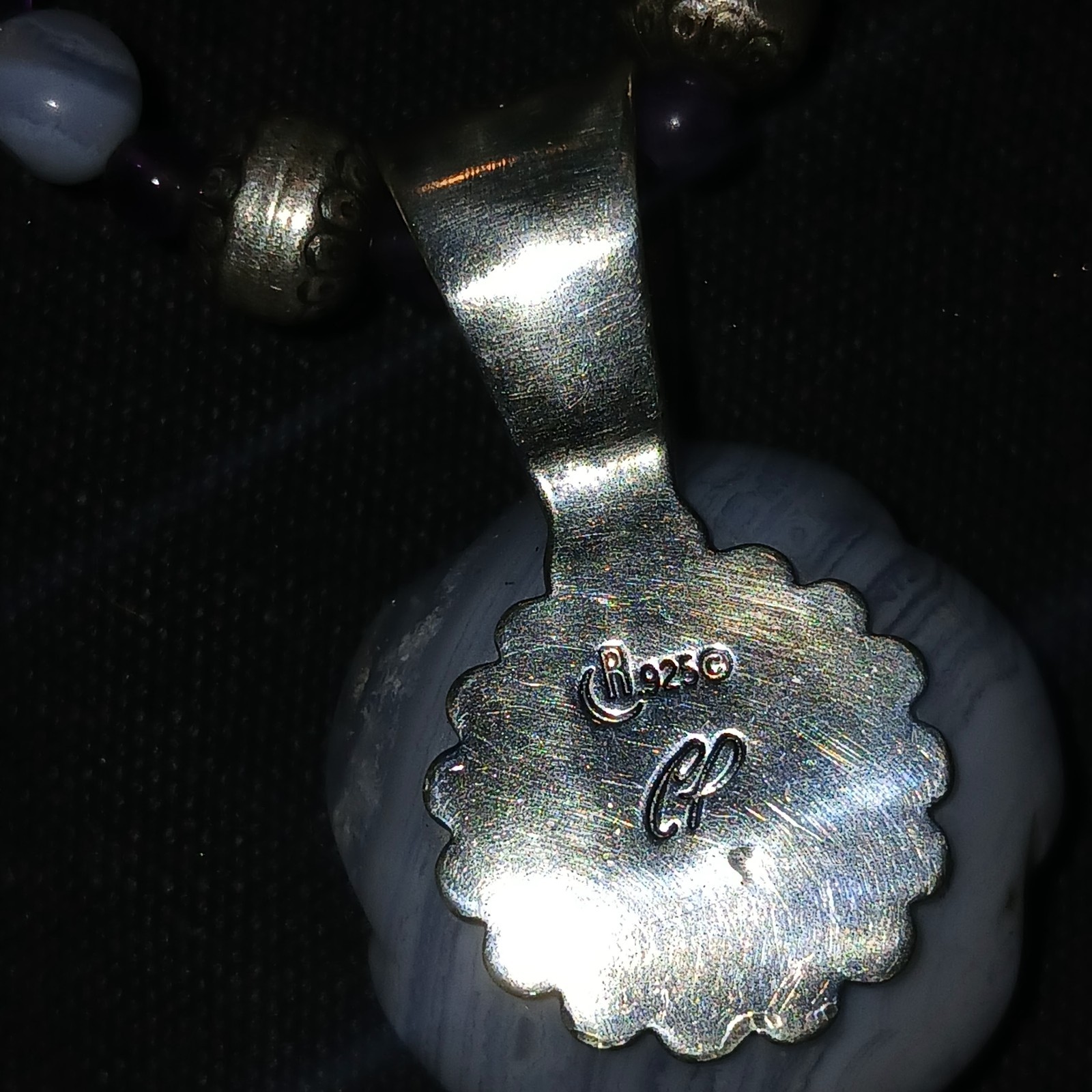 Carolyn Pollack Sterling Carved Blue Lace Agate Amethyst Necklace Rose Pendant