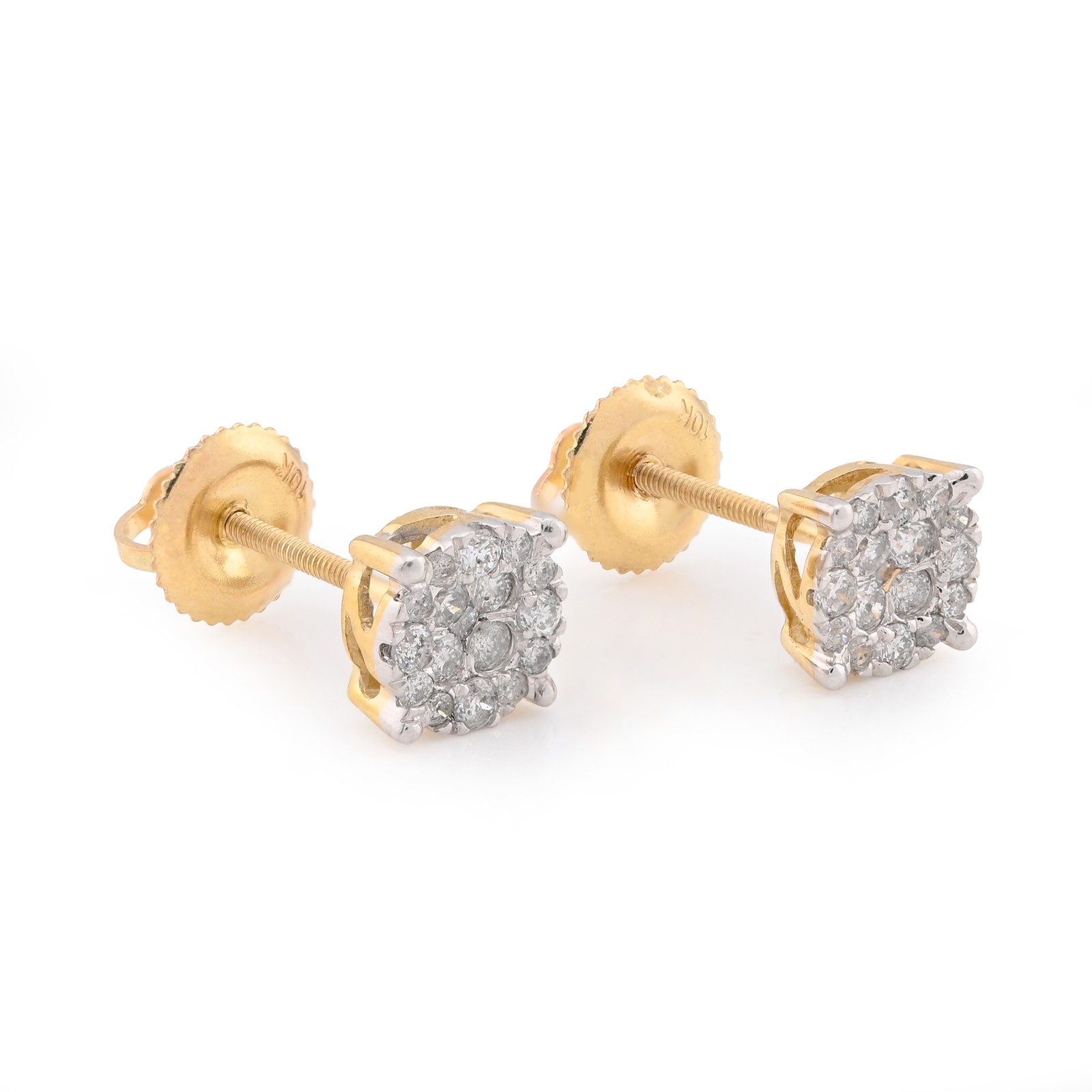 10K Yellow Gold Flower Cluster Earrings 0.36CT Natural Diamond Men Women Studs