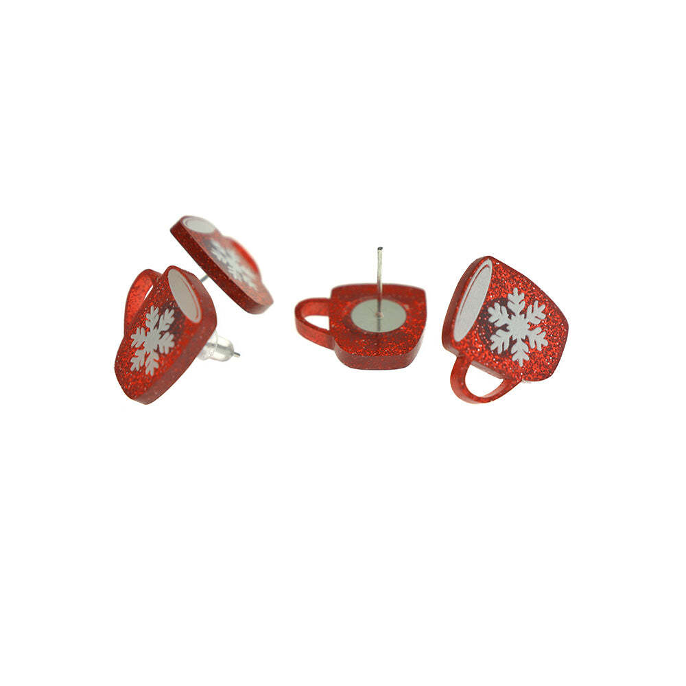 Acrylic Earrings – Christmas Coffee Cup Studs – 19mm x 18mm – 2 Pieces 1 Pair