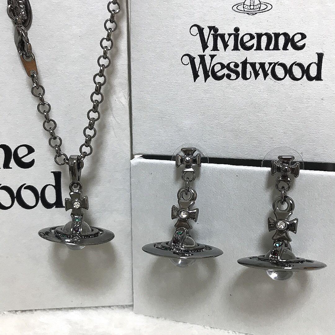 Vivienne Westwood Necklace Earrings Set Tiny Petit Orb Gunmetal NO Accessories