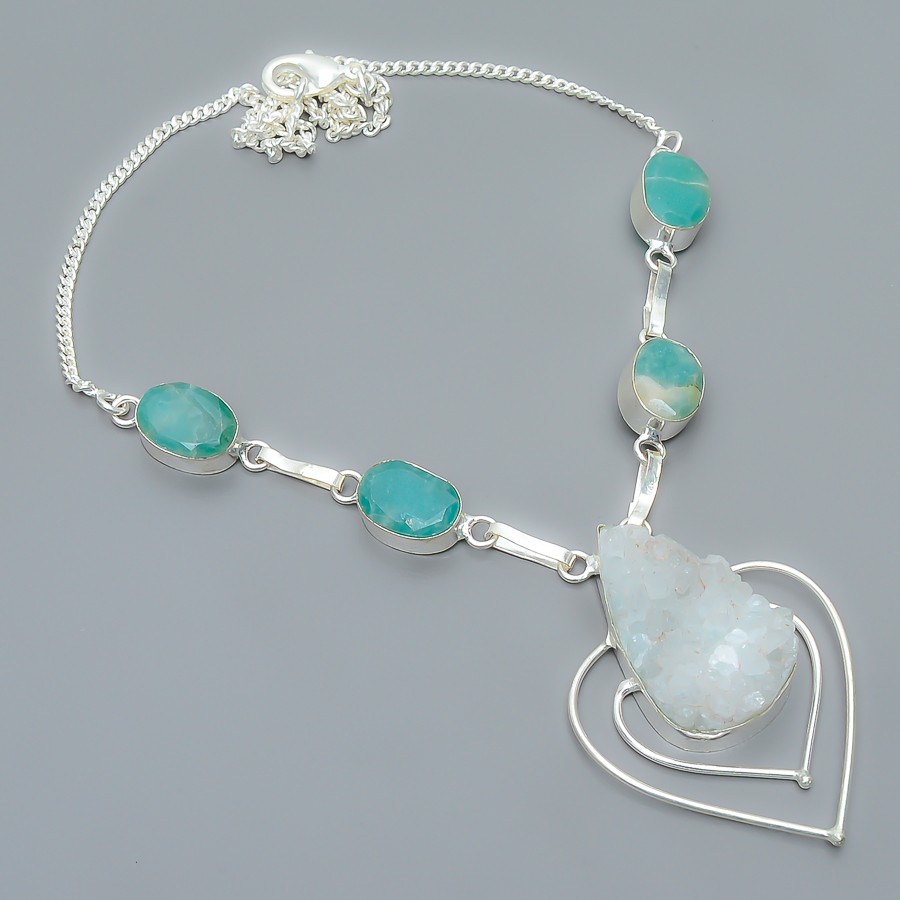 Natural Quartz Drusy Handmade Silver Plated Jewelry Necklace 17.99″ TN43-140