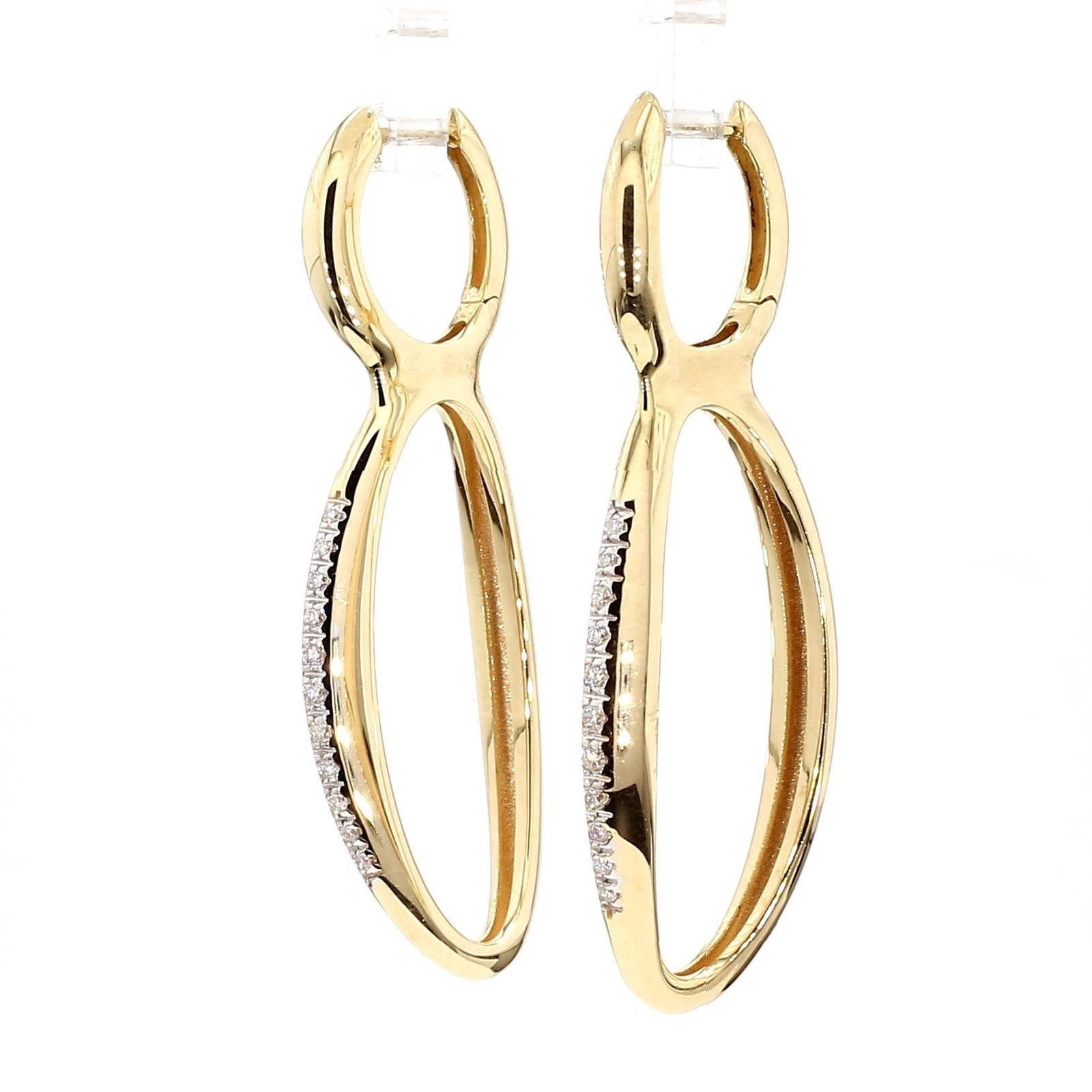 14K Gold Open Twisted Drop Earrings With Diamond Pave – Made in Italy