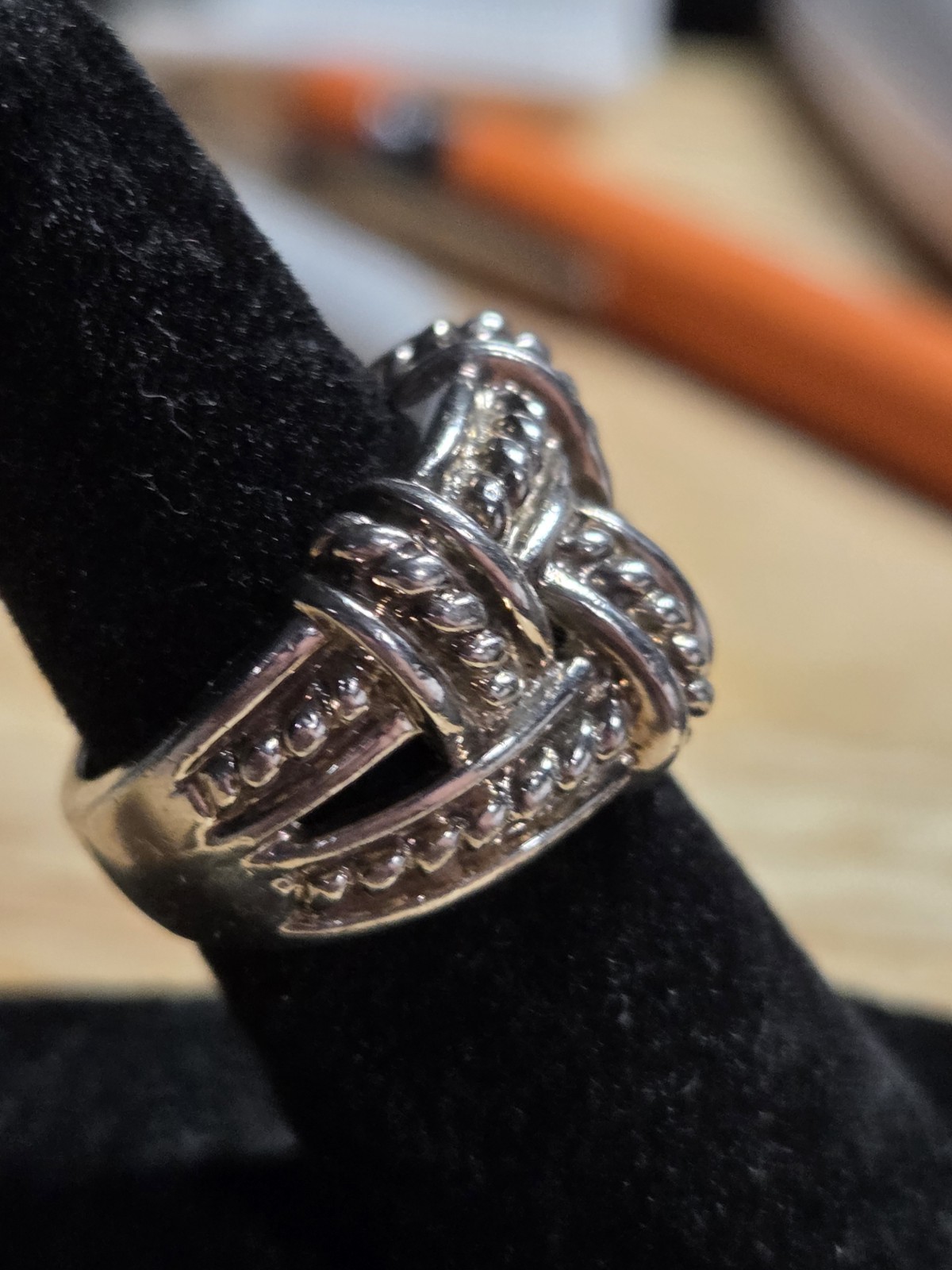 Size 3.75-4 925 China Sterling Silver Basketweave Openwork Ring 7.71g