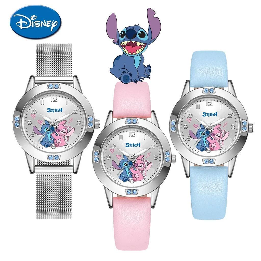 Disney Stitch Watches Diamond Quartz Watch for Women Stich Cartoon Leather Wrist