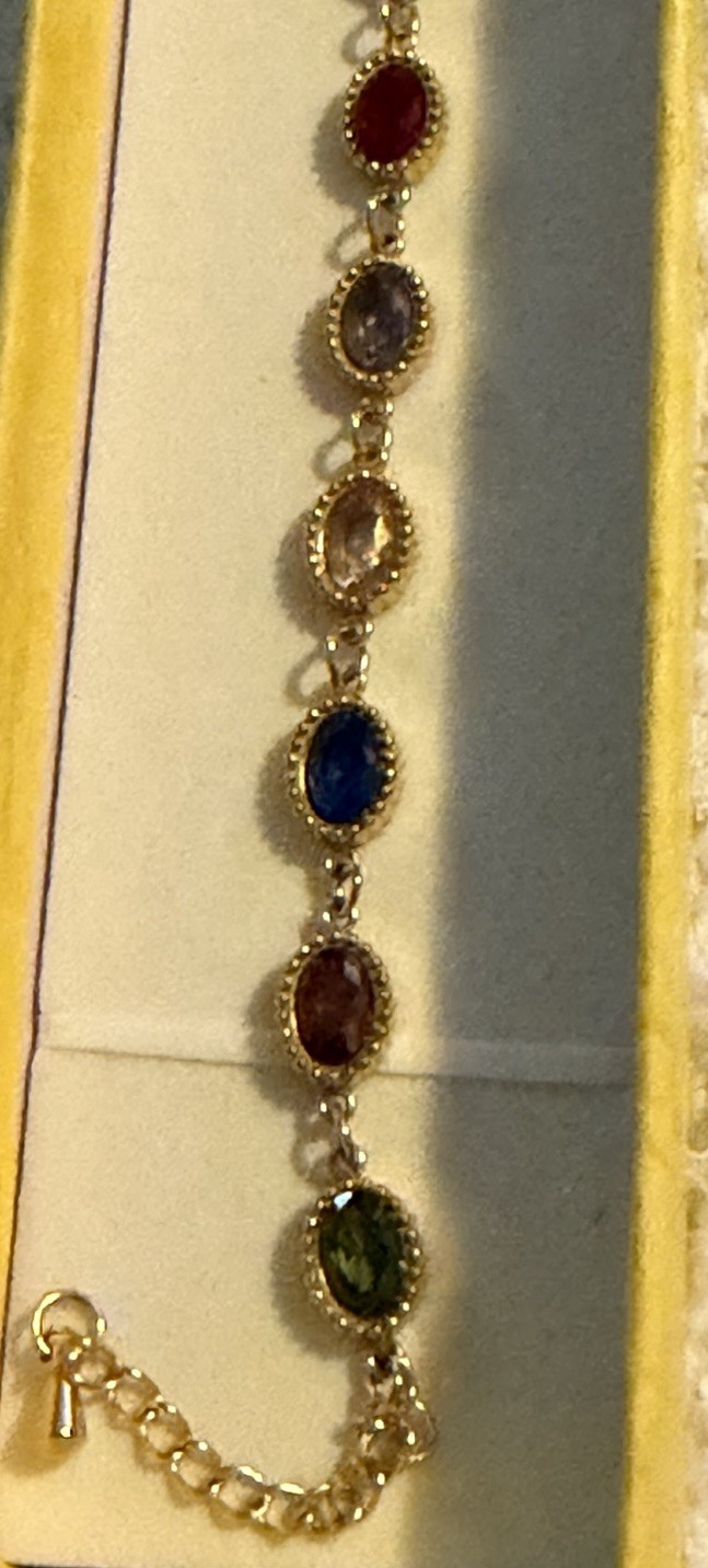 Boutique Assorted Gems Bracelet Stainless Steel Plated Gold