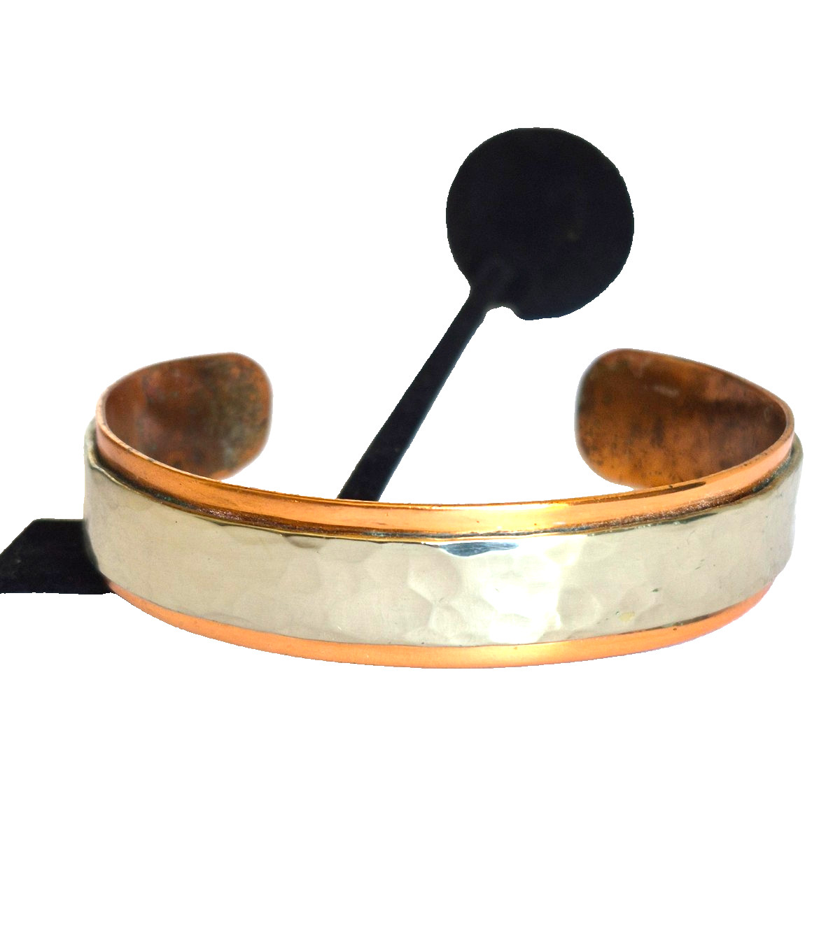 Vintage Signed NICOLE Copper & Nickle Silver Hammered Strap Wide Cuff Bracelet