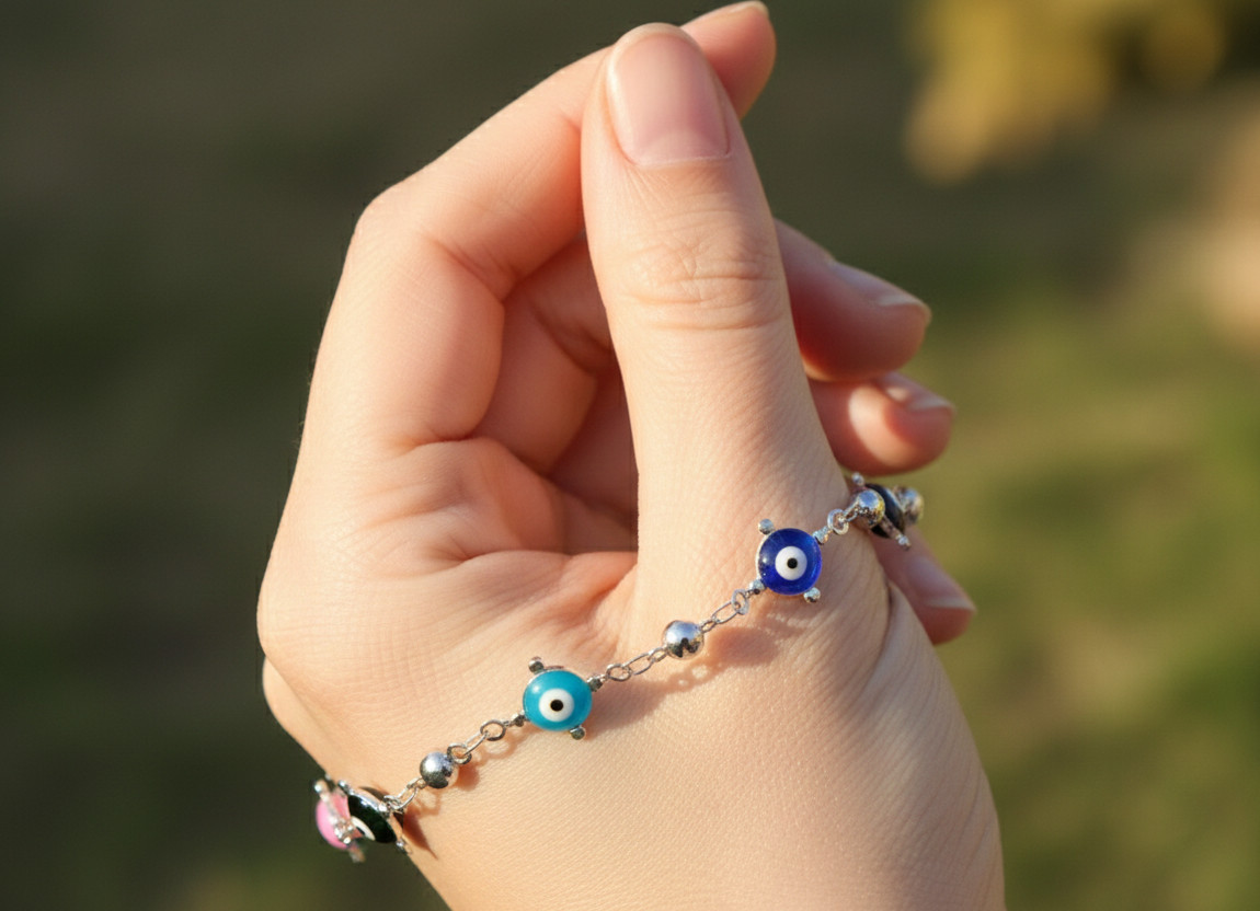 Elegant Multi-Color Beaded Evil Eye Bracelet | Handmade 925 Silver Plated Chain
