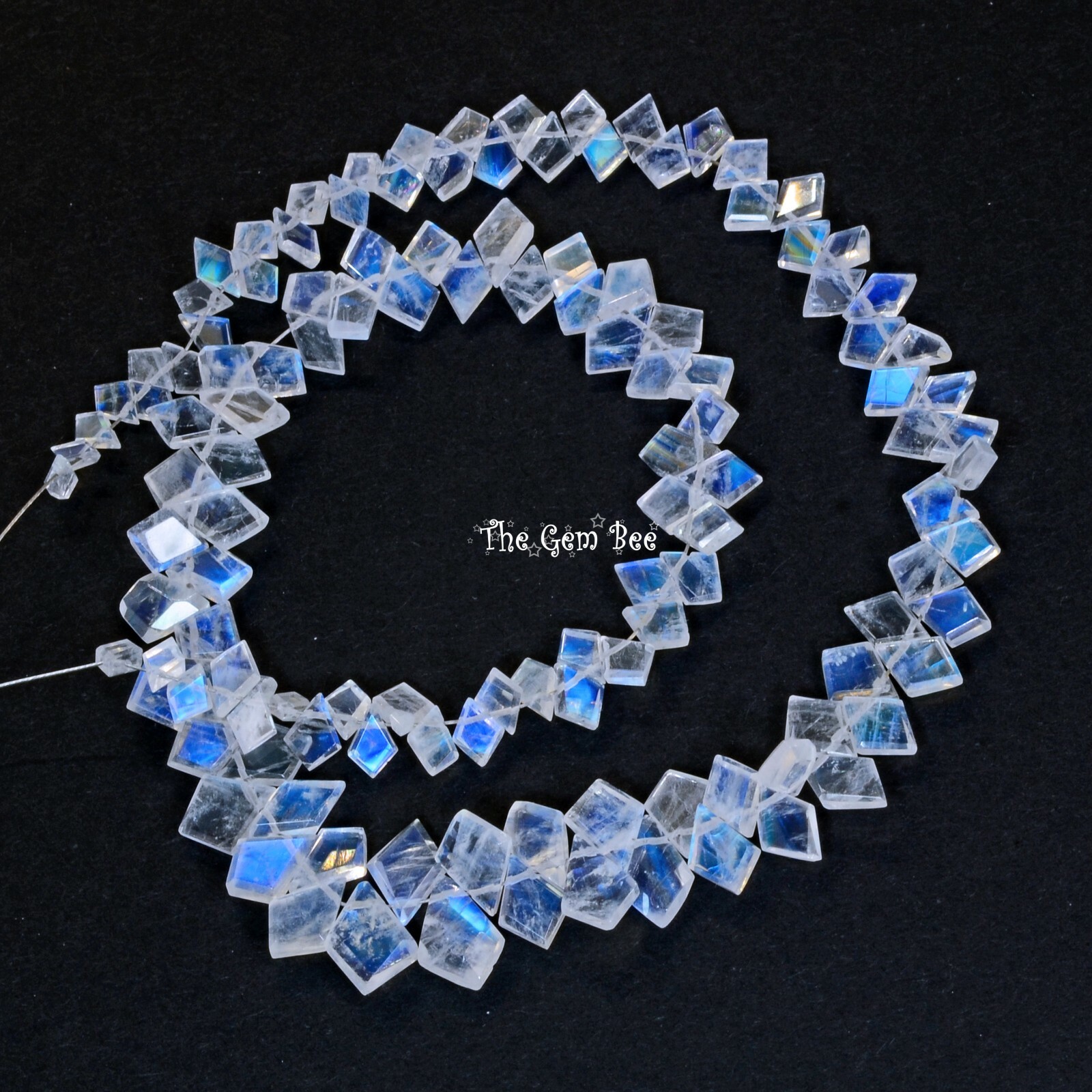 101.5CT Rainbow Moonstone Fancy Faceted Slice Kite Briolette Bead 14 inch Strand