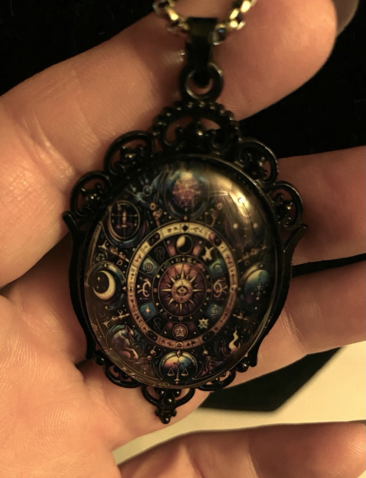 Gothic Black Framed Constellation Necklace Multi Color Chain