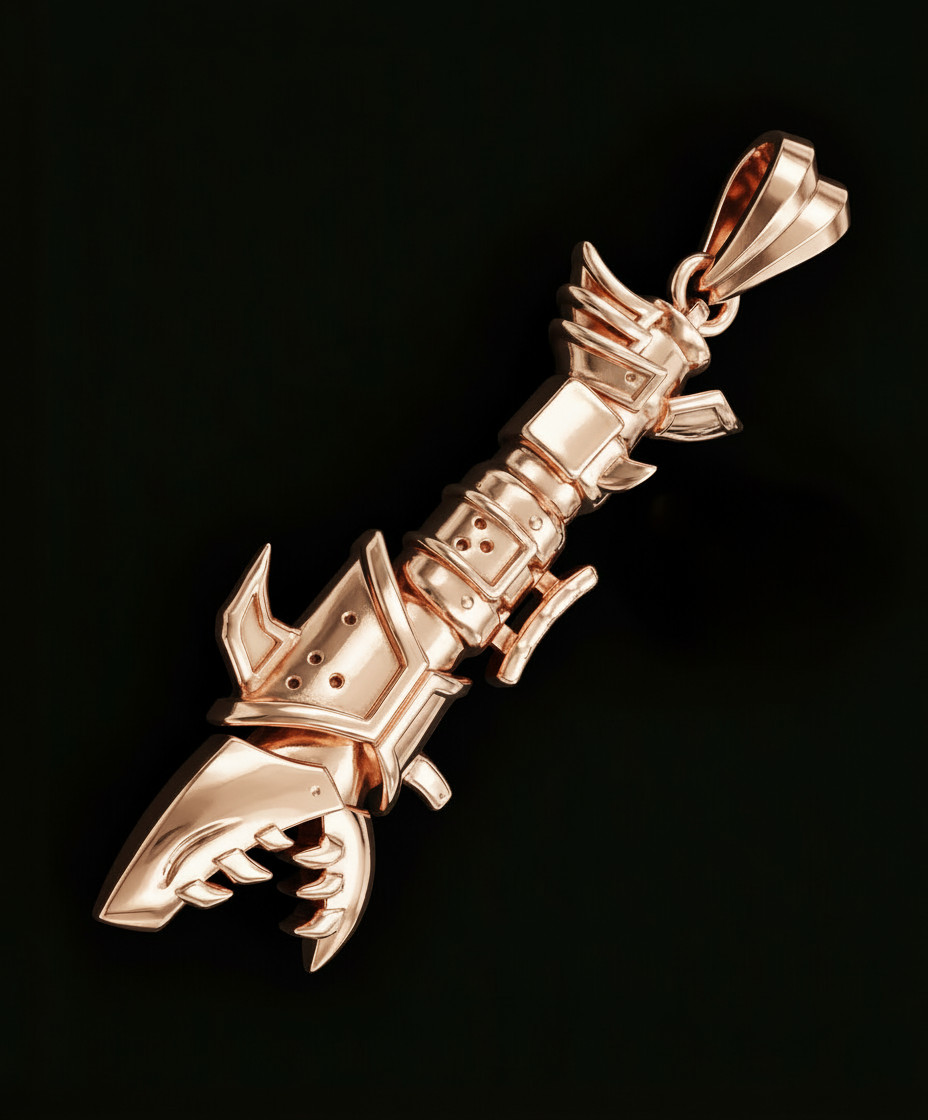 jinx fishbone rocket necklace, jinx necklace, jinx pendant, gold jinx pendant