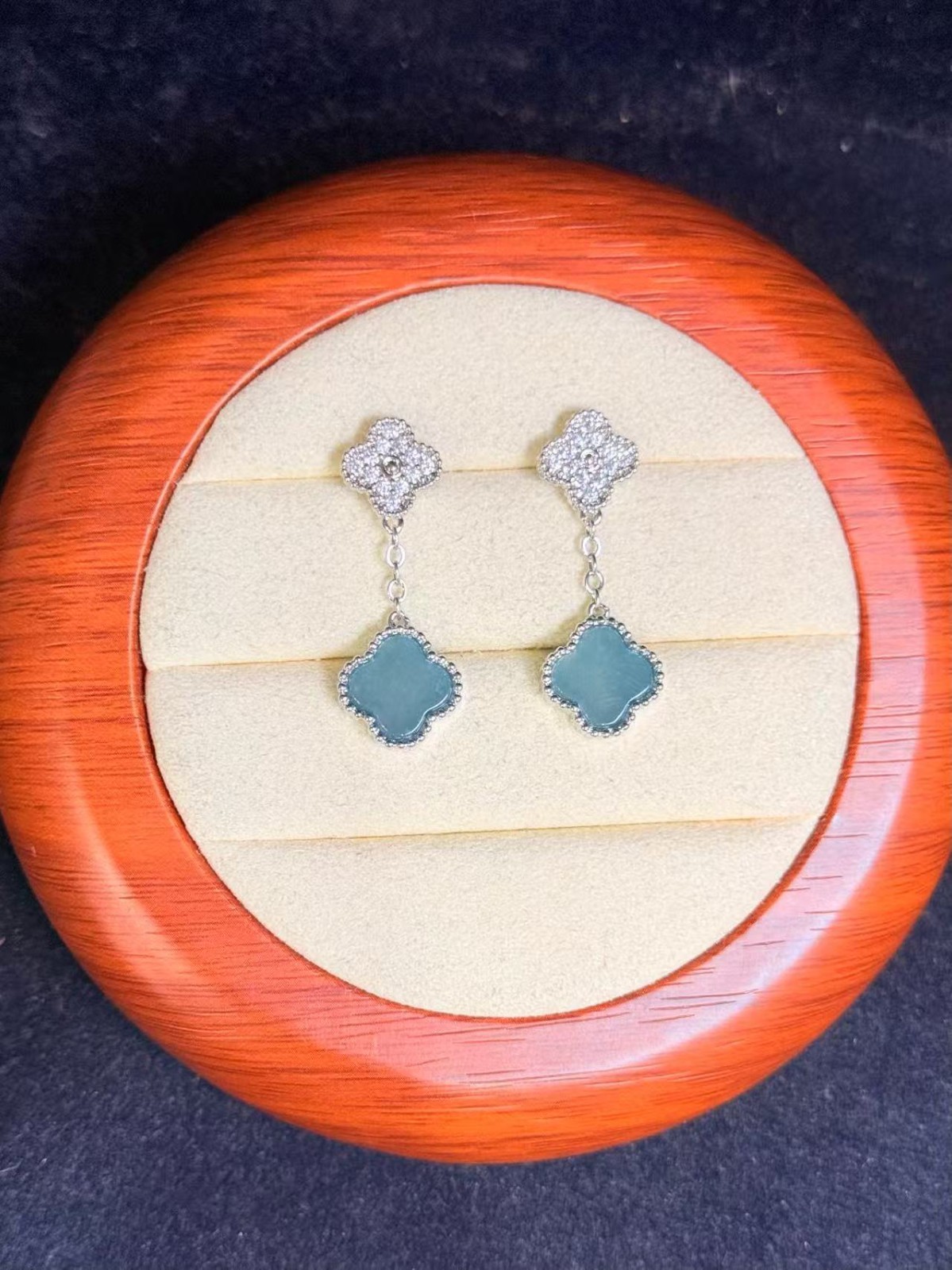 Nice 100% Natural sky blue jadeite stud earrings