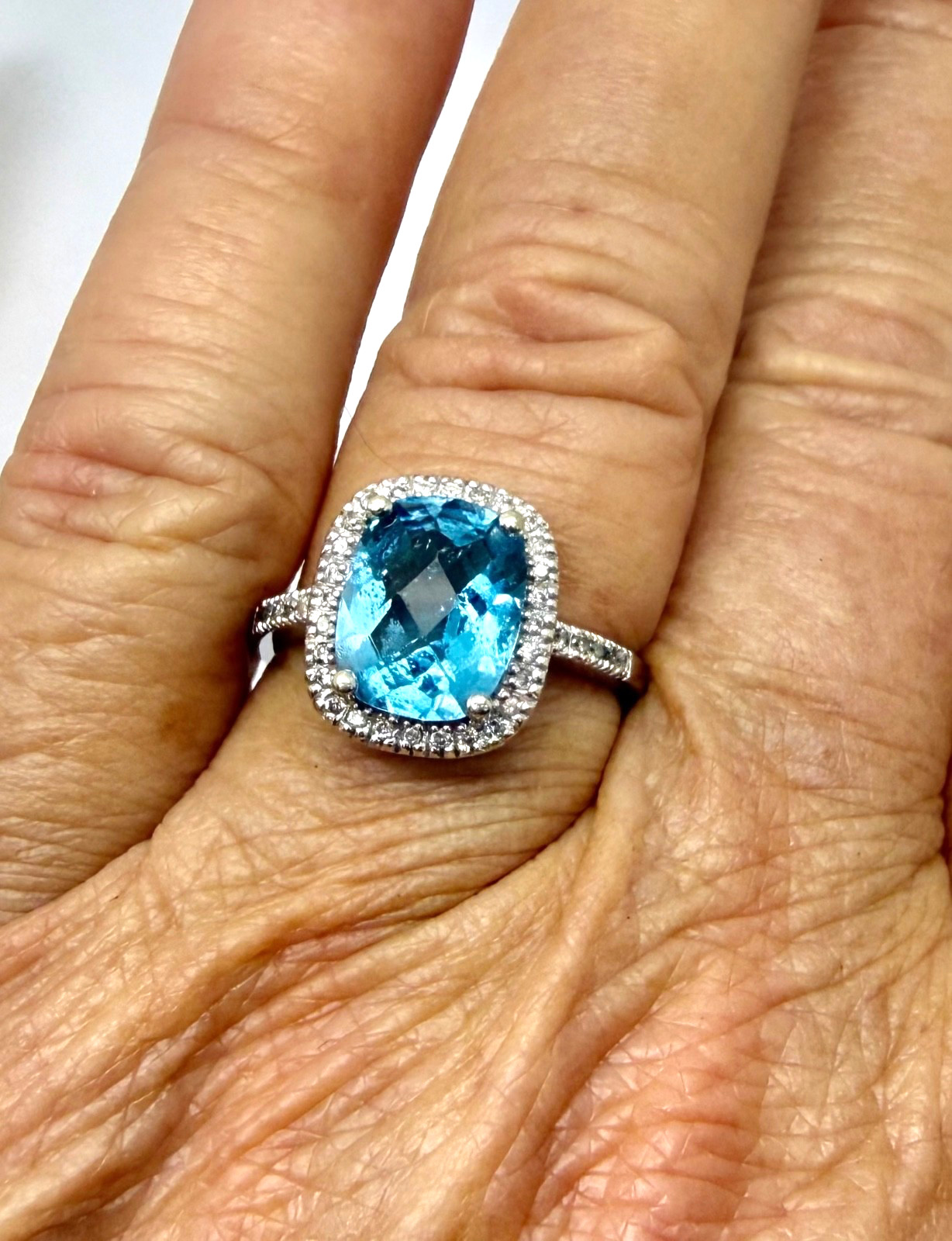 3.05 Carat Blue Topaz & Diamond Ring 14k White Gold w/Card Appraisal – Sz 7