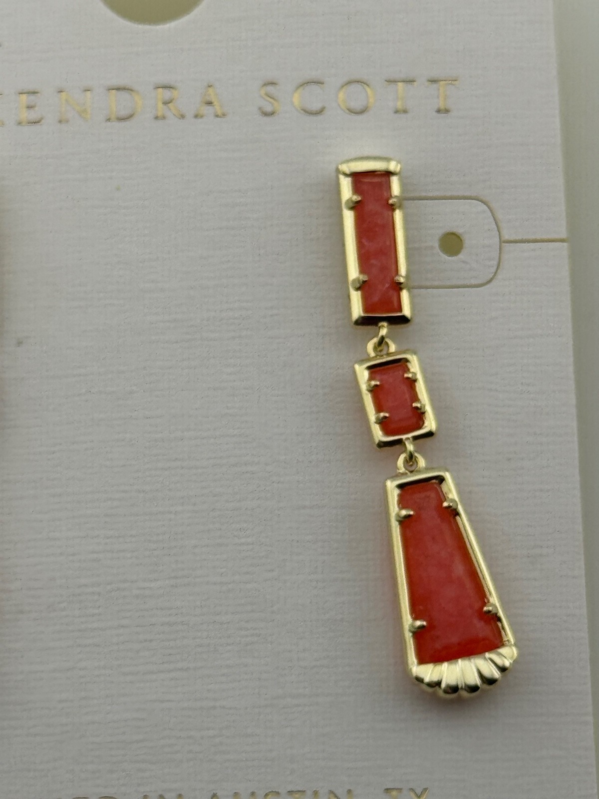 Kendra Scott Serena Linear Gold Tone Earrings Dark Peach Quartz