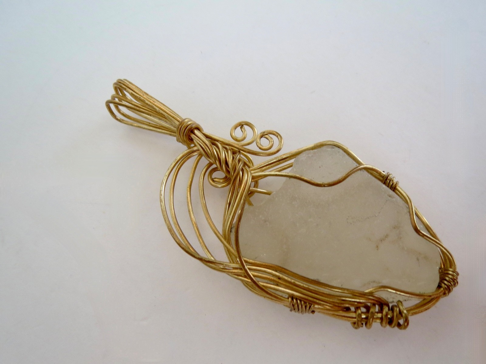 Wire Wrapped Yellow Gold Dipped QUARTZ PENDANT 2 & 7/8 inches long 1.25″ Wide