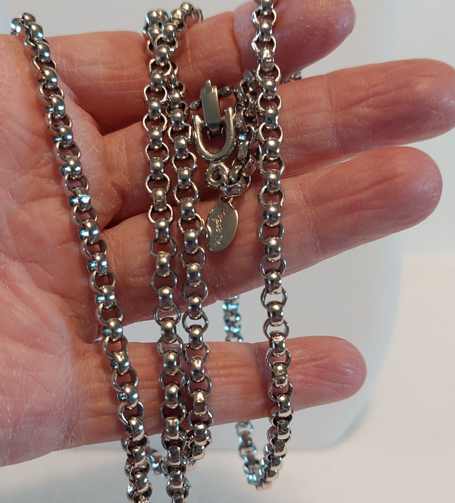 Roget TM Big Links Chain Necklace Silver Tone 36 Inch Classic Simple Vintage
