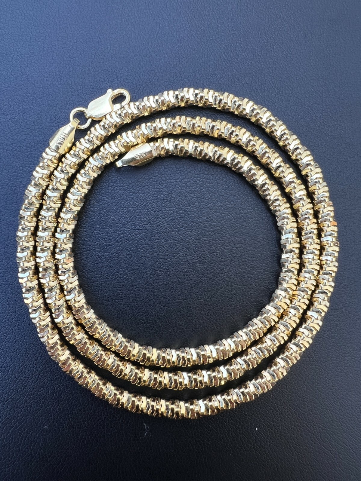 Real 14k Gold Plated 925 Silver Diamond Cut Sparkle Ice Rope Chain Necklace 4mm