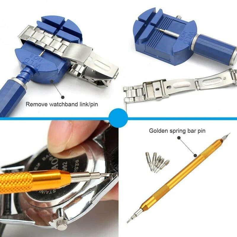 147 Pcs Watch Repair Kit Watchmaker Back Case Remover Opener Link Pin Spring Bar