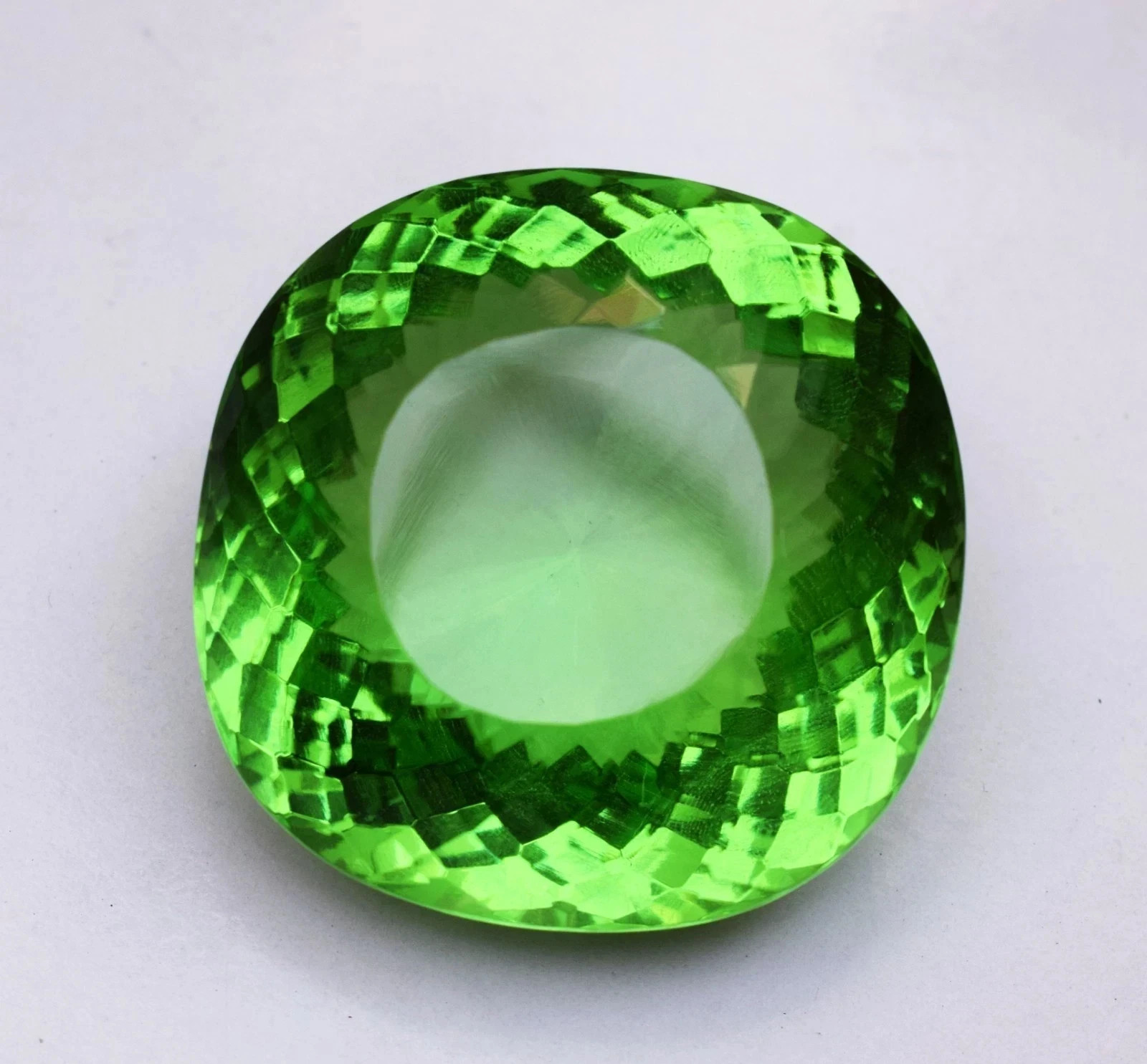 460 Ct Flawless Green Peridot Square Cushion Cut Stunning Certified Loose Gem