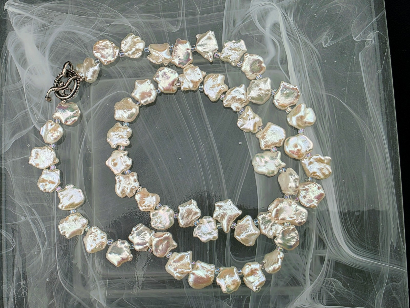 Real White Baroque Freshwater Cultured Pearl Star Necklace 20″ Silver Tone Clasp