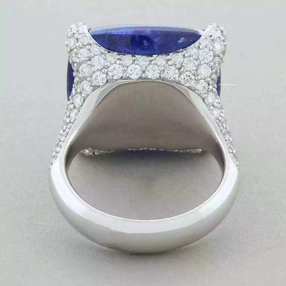 Featuring A 28.84CT Deep Purplish-Blue Tanzanite & Sparkling Pave CZ Huge Ring
