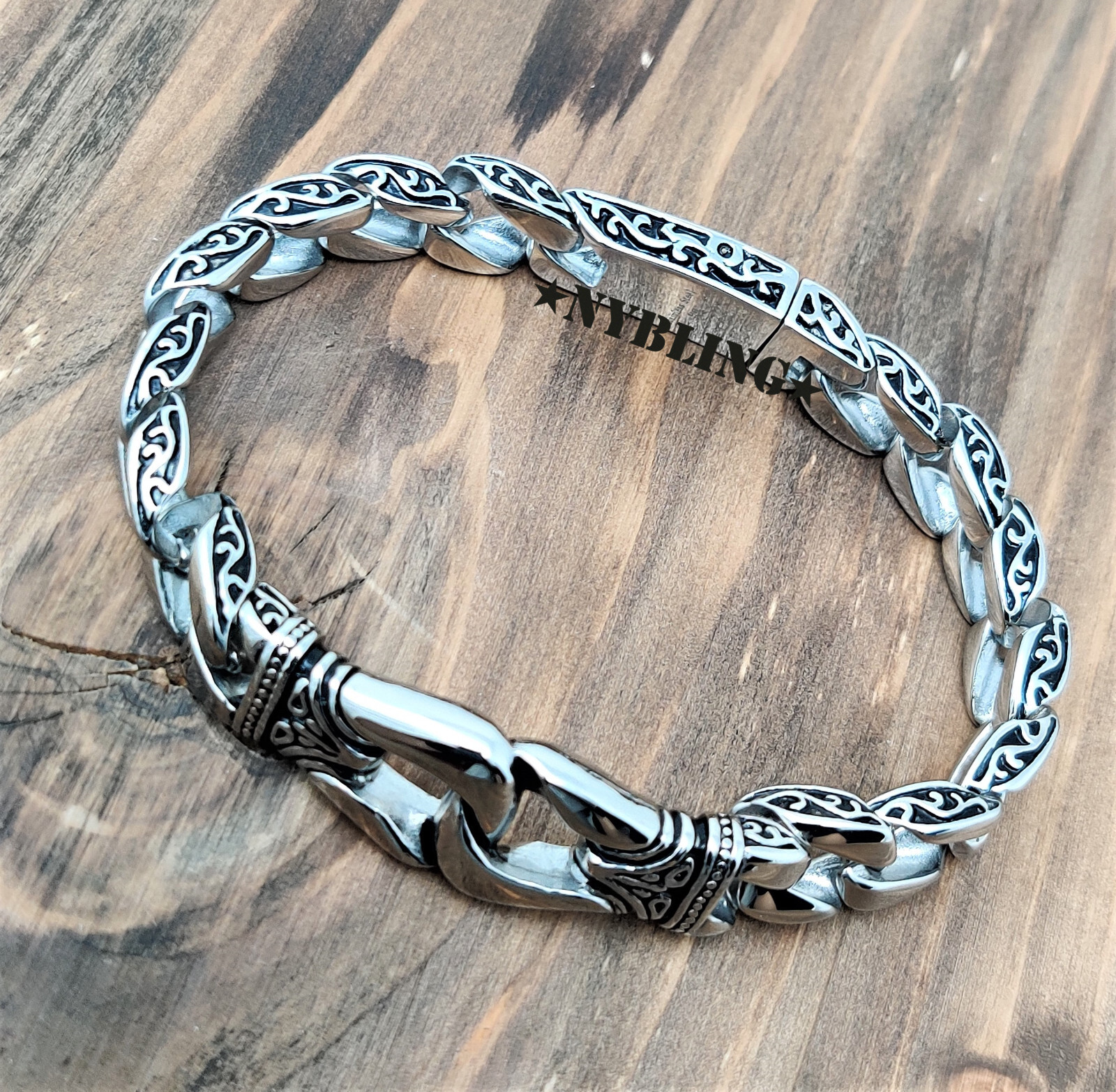 Mens Solid Stainless Steel Gothic Motorcycle Biker Chain Bracelet Wristband Gift