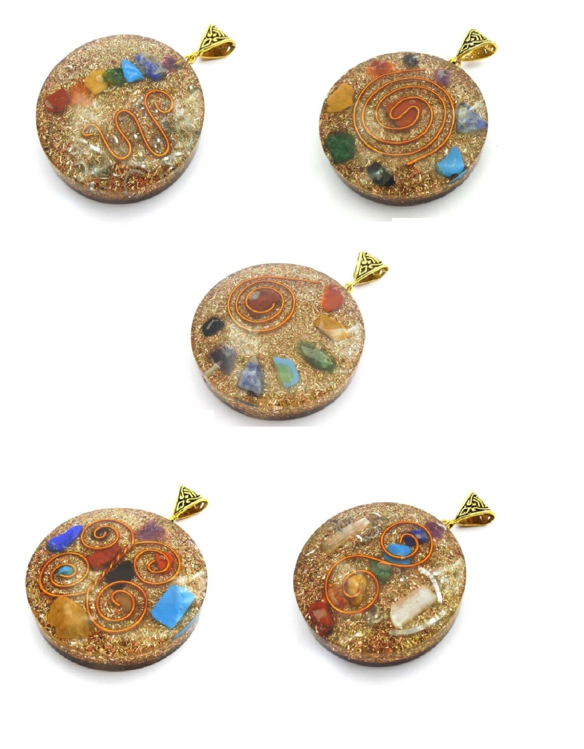 Orgone Chakra Healing 1.5″ Round Pendant 7 Chakra Stones Necklace Pendant