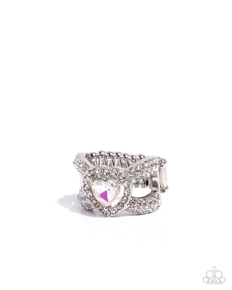 Paparazzi Lovely Levels – White – Rhinestones – UV Iridescent Gem – Silver Criss