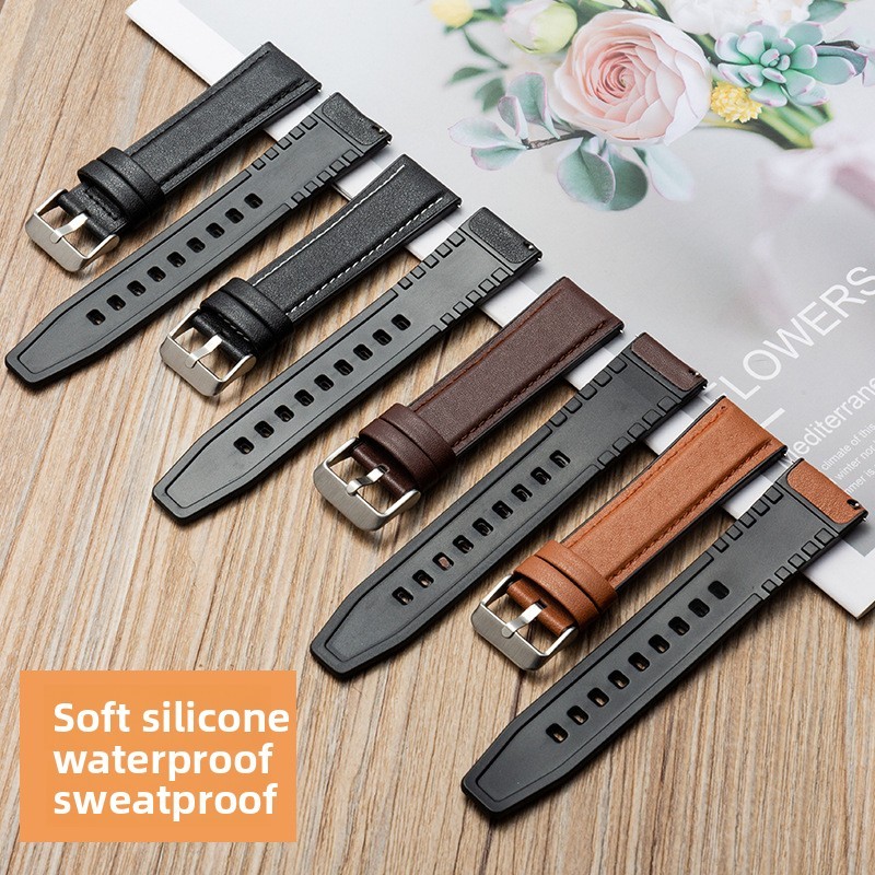 Silicone genuine Leather Watch Strap Waterproof Wristband 10 12 14 16 18 20 22mm