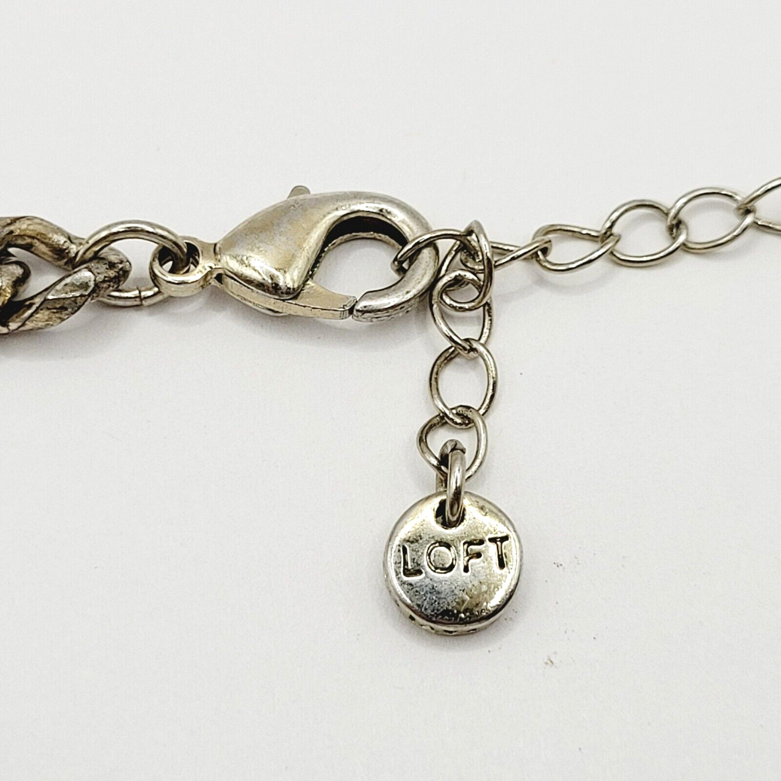 Loft Ann Taylor Sparkling Multi Bead Shape Silver Tone Cluster Necklace Signed