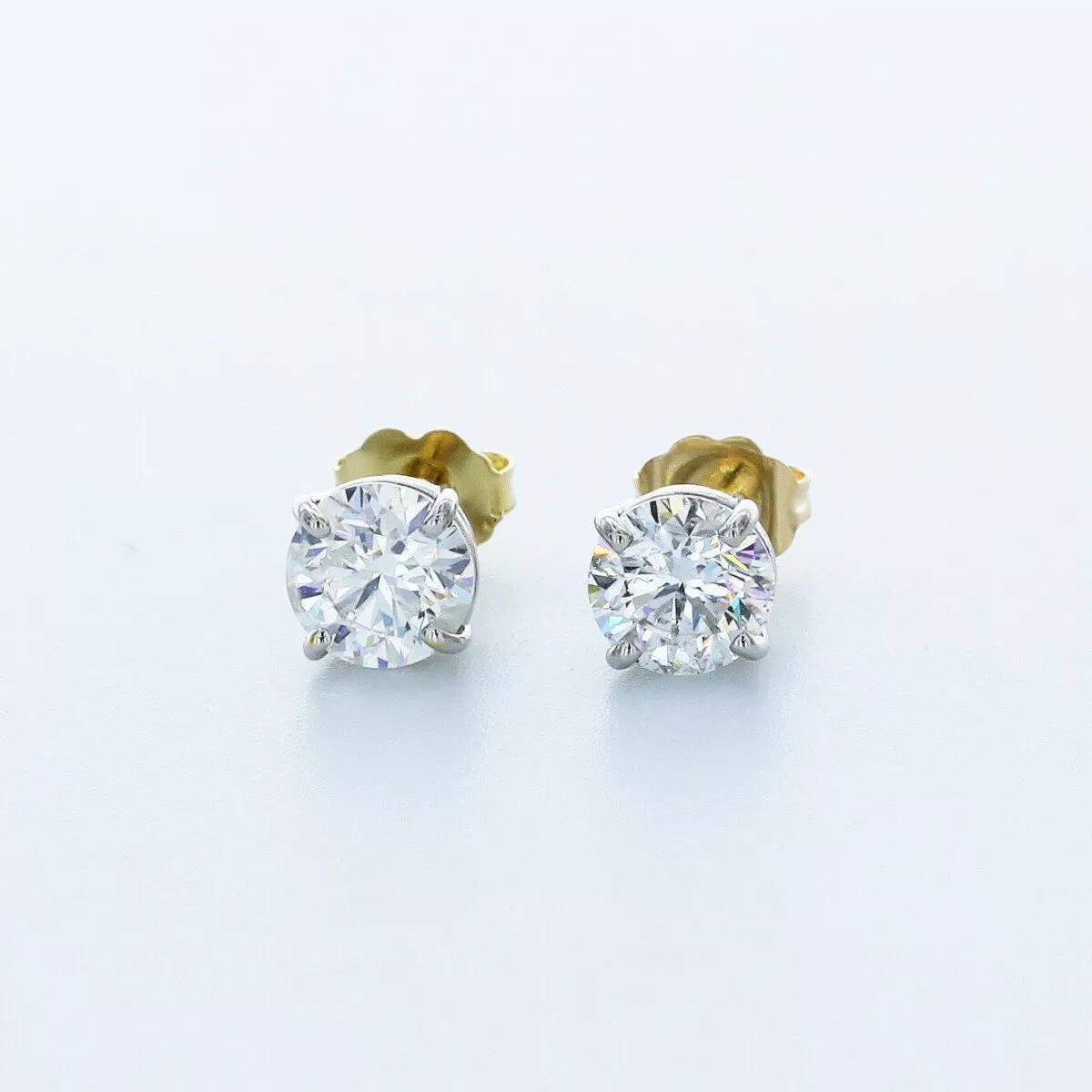 Stud Earrings Classic Solid 14K Yellow Gold 2.07 CT Round Natural Diamond F VS1