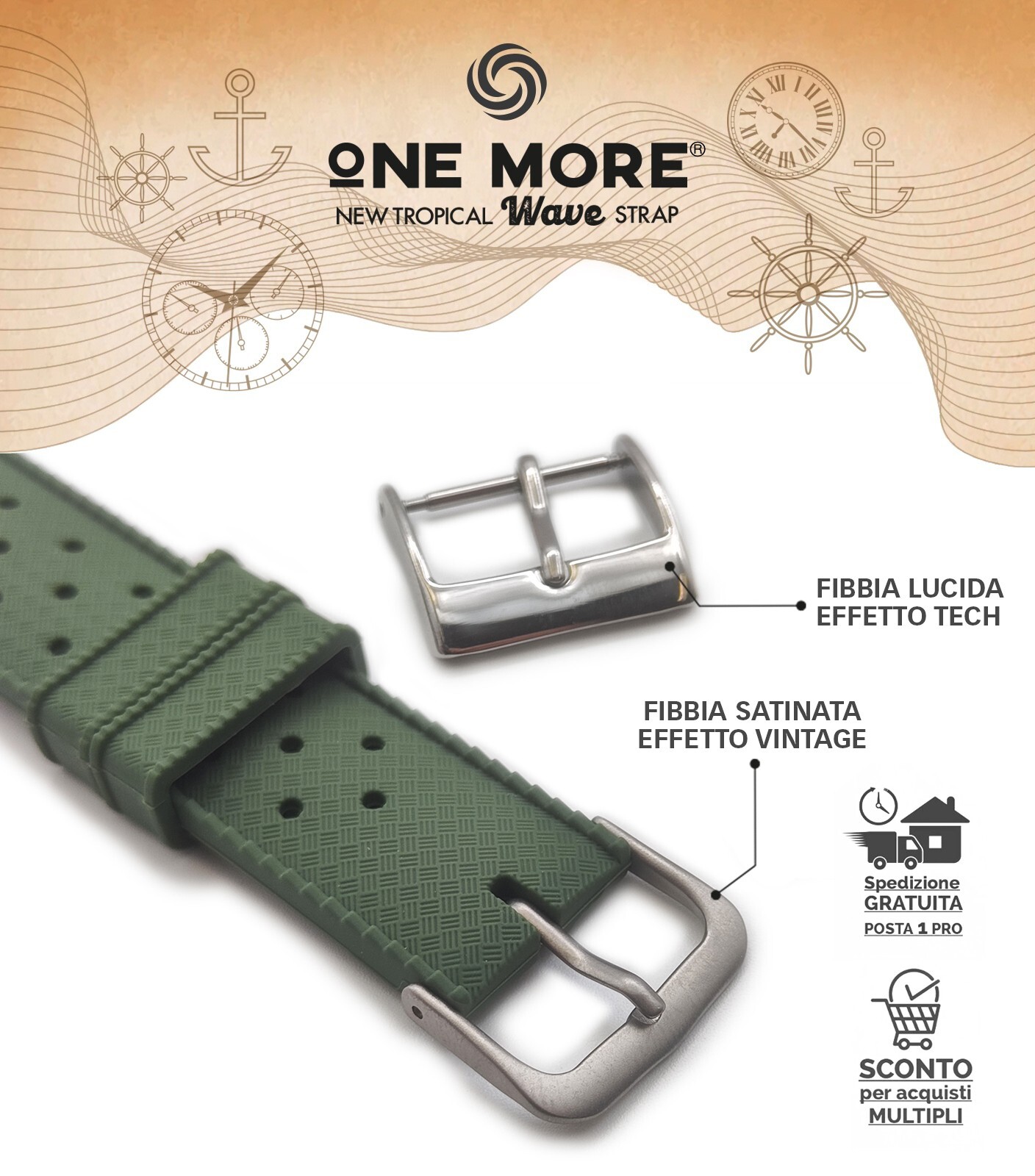 One More New Tropical Wave Strap Rubber Sub Diver Strap Vintage 18 20 22mm