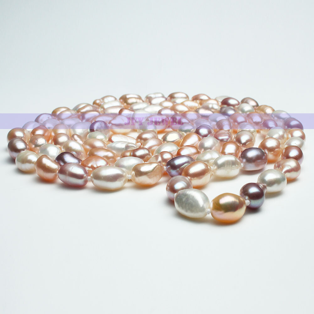 50′ Natural Baroque Freshwater Pearl Necklace White Pink Lavender