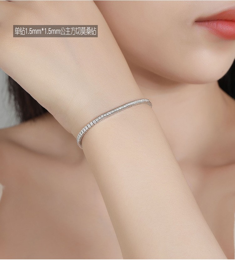 Ladies Princess Cut Moissanite Tennis Chain Bracelet Real 925 Sterlng Silver