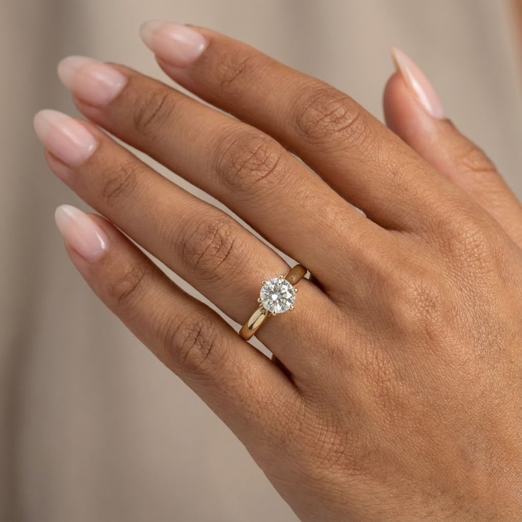 Solitaire Engagement Ring 14K Gold Trellis 1.07 CT Round Lab-Grown Diamond F VS1