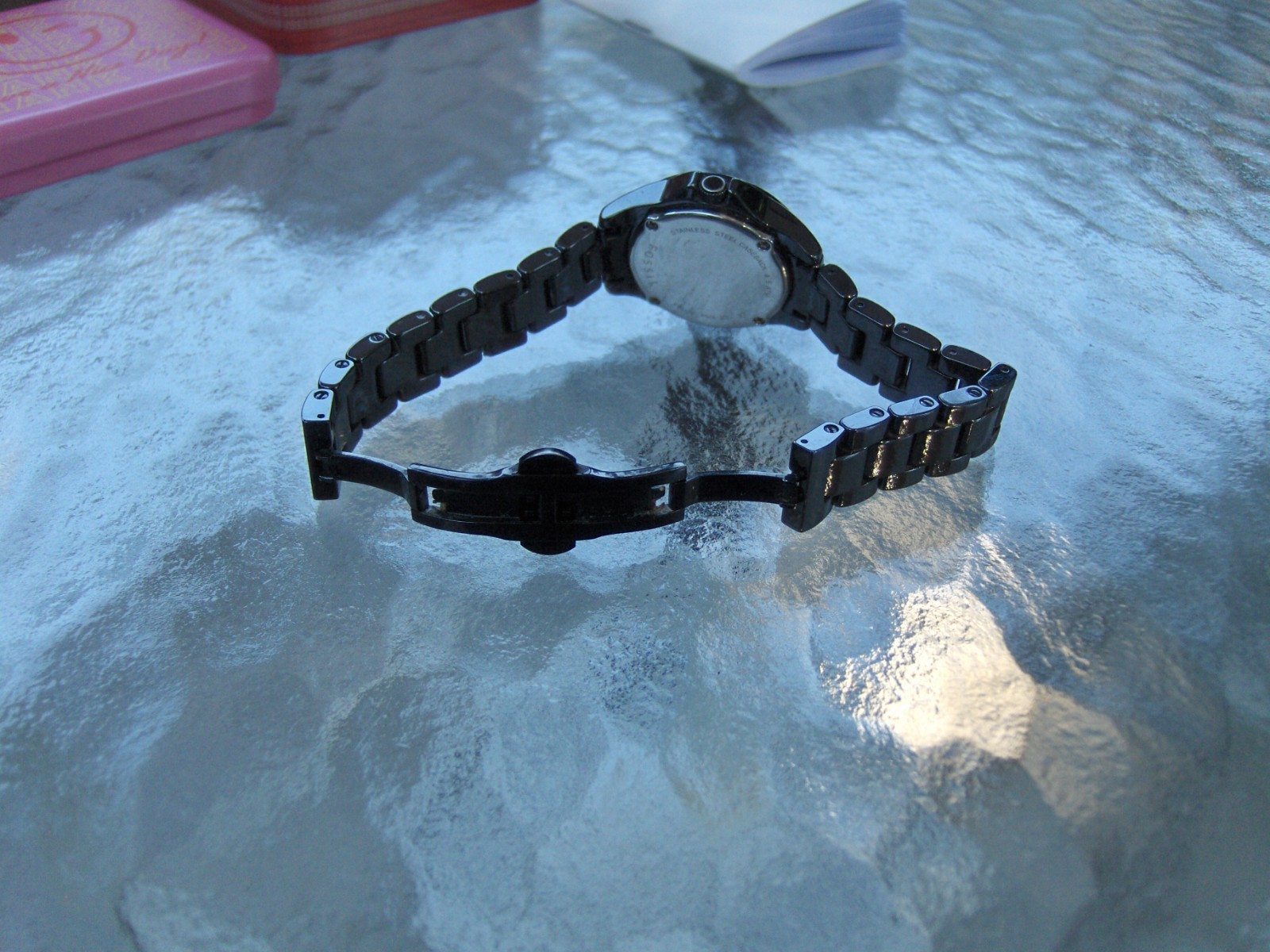 FOSSIL CE 1054 RILEY MINI BLACK PEARL CERAMIC BRACELET SWAROVSKI CRYSTAL STONES