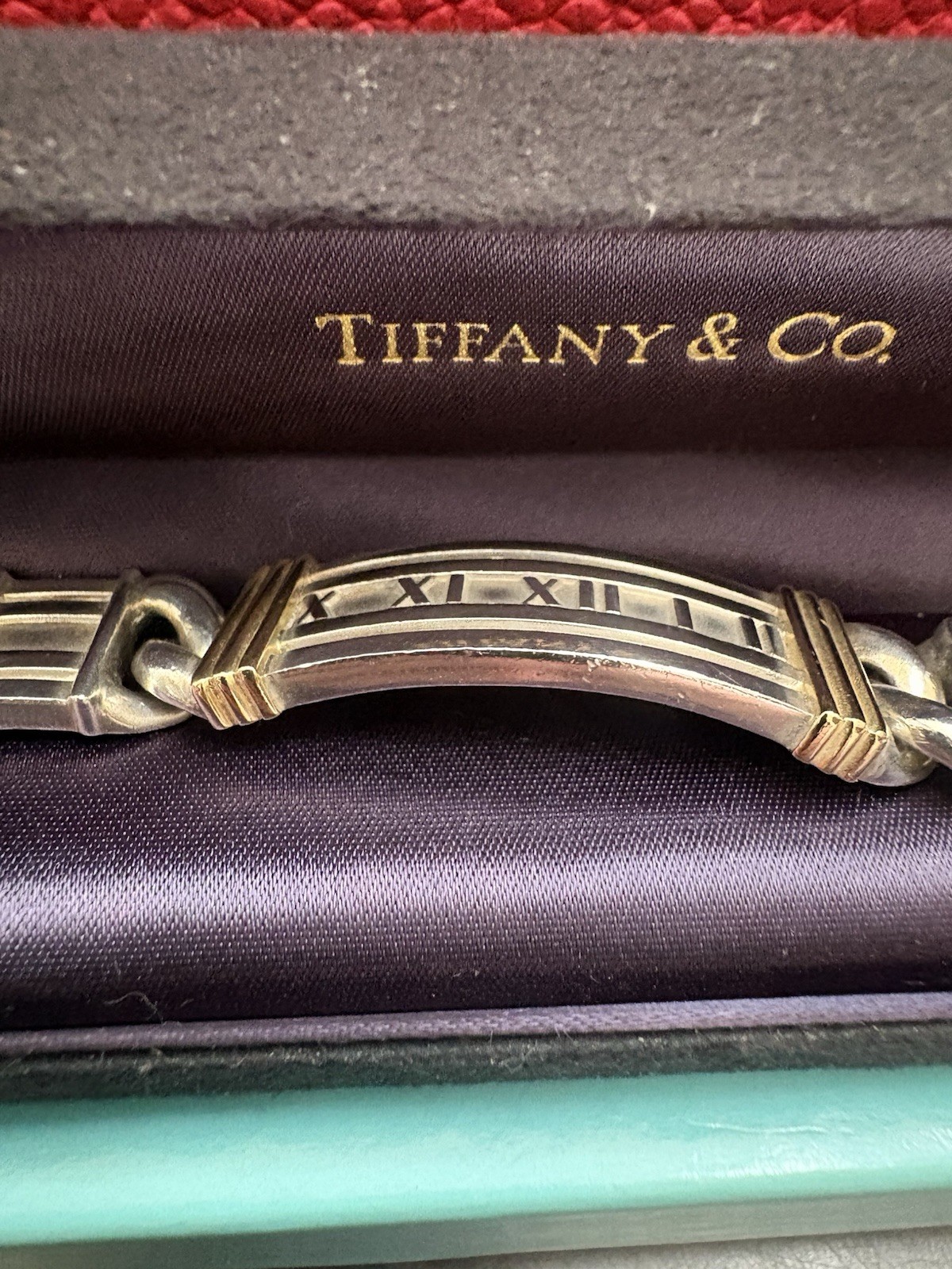 Tiffany & Co. Atlas ID Bar Link Bracelet 925 Sterling Silver Italy Fold Over