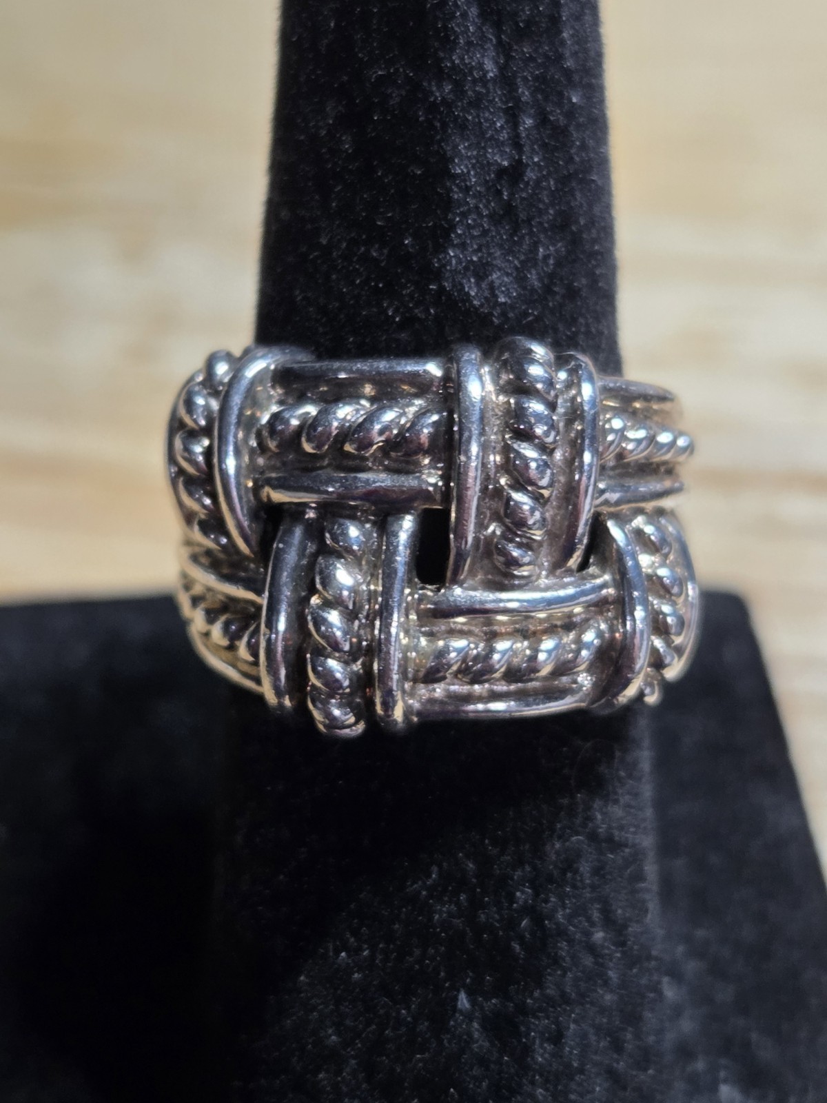 Size 3.75-4 925 China Sterling Silver Basketweave Openwork Ring 7.71g