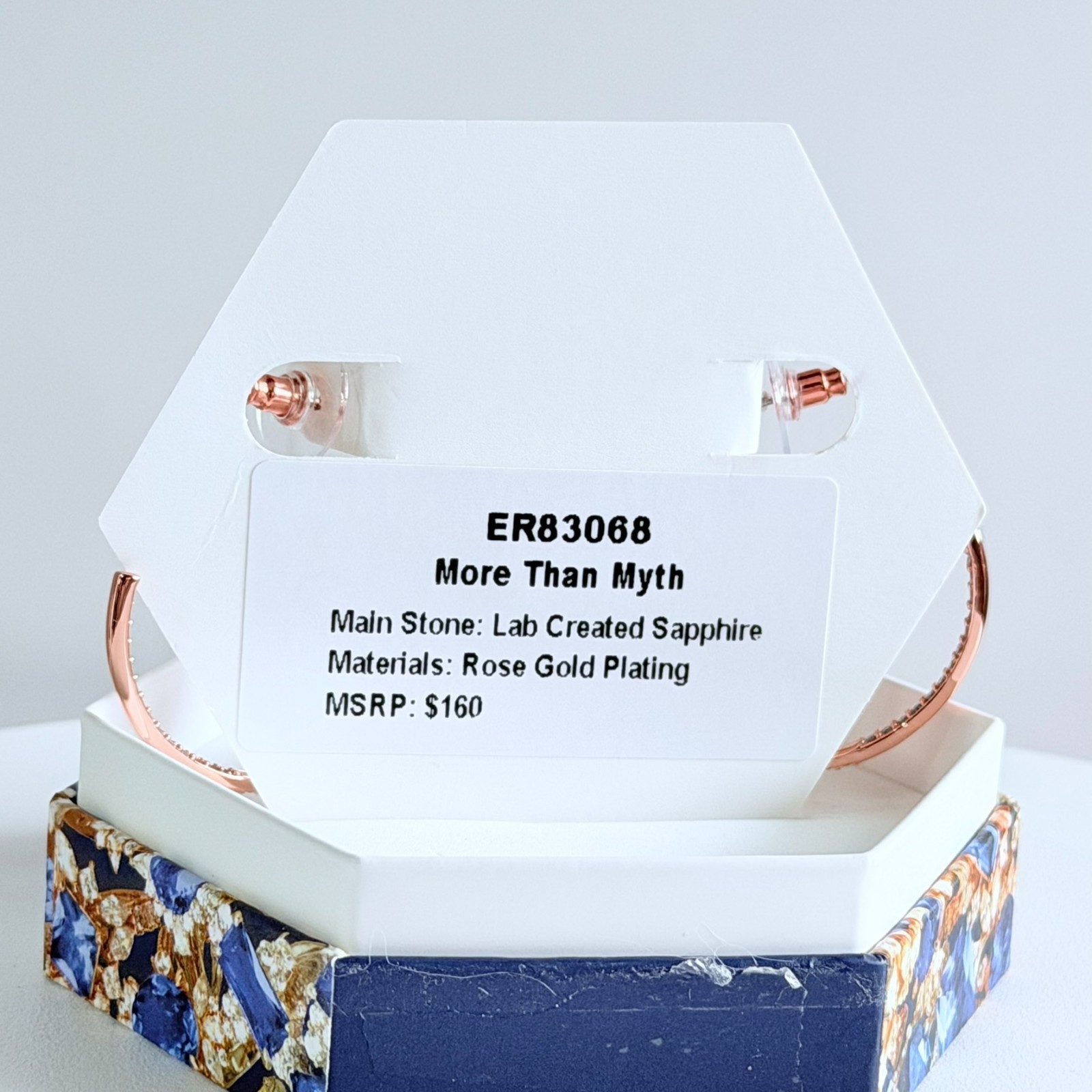 Bomb Party September Earrings “More Than Myth” Lab Created Sapphire on Rose Gold