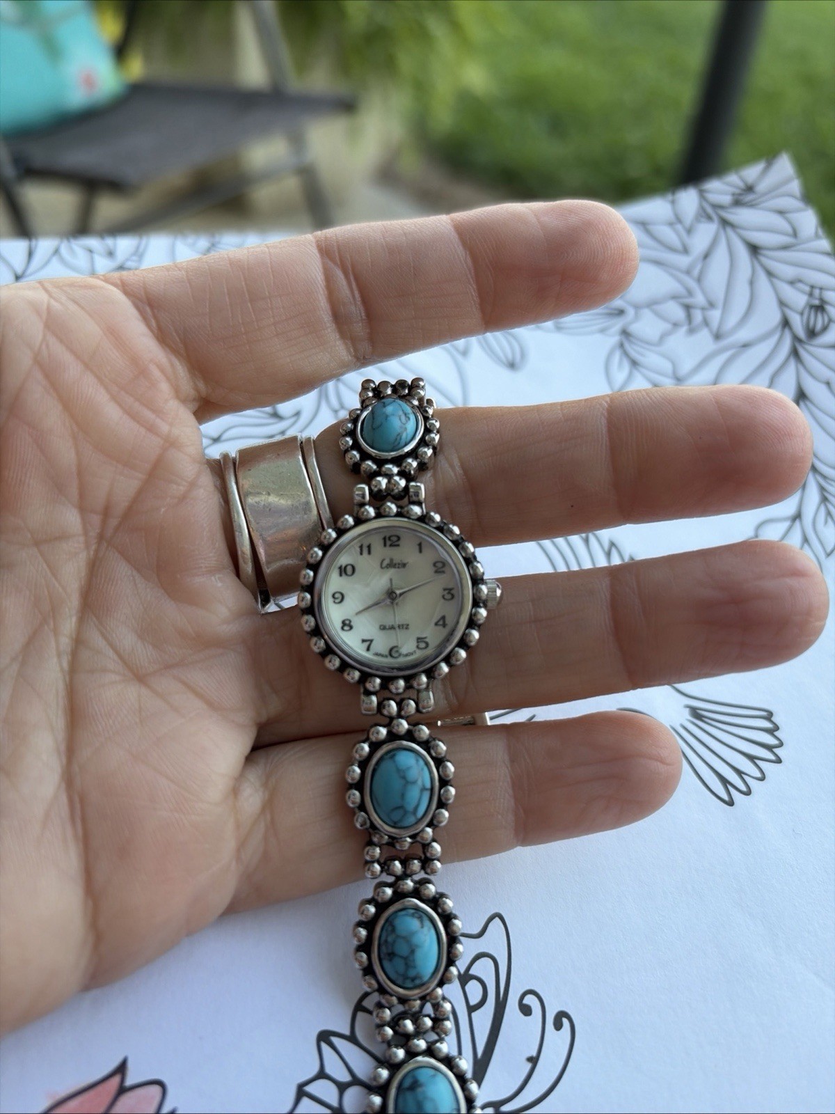 Collezio Women’s Quartz Analog Wristwatch Turquoise-Style Silver Tone Bracelet