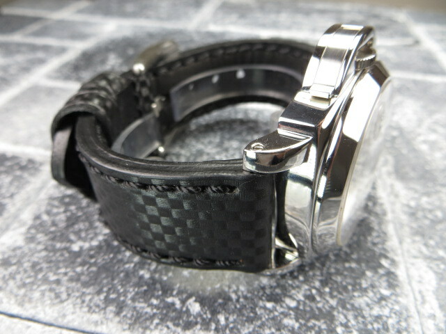 22mm BIG CARBON Fiber Leather Strap Black Watch Band Pre-V Buckle PANERAI Black