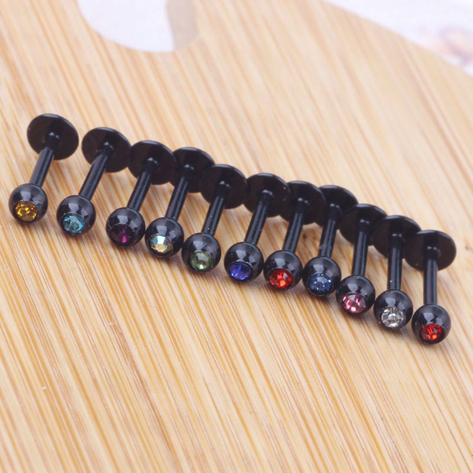 10PC 16G Crystal CZ Gem Labret Monroe Stud Lip Ring Helix Ear Cartilage Piercing