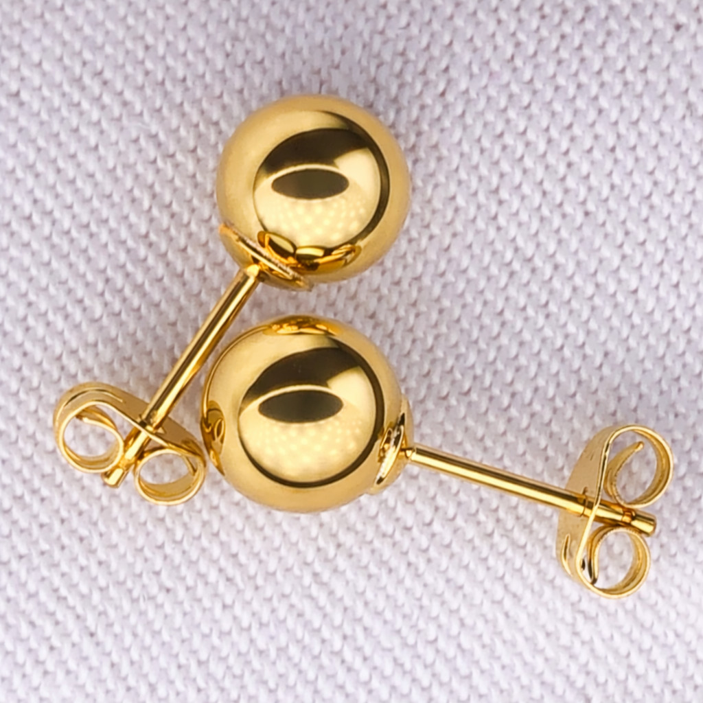 Real 1/200 14K Yellow Gold Oro Ball Stud Earrings Women Ladies Men 8mm