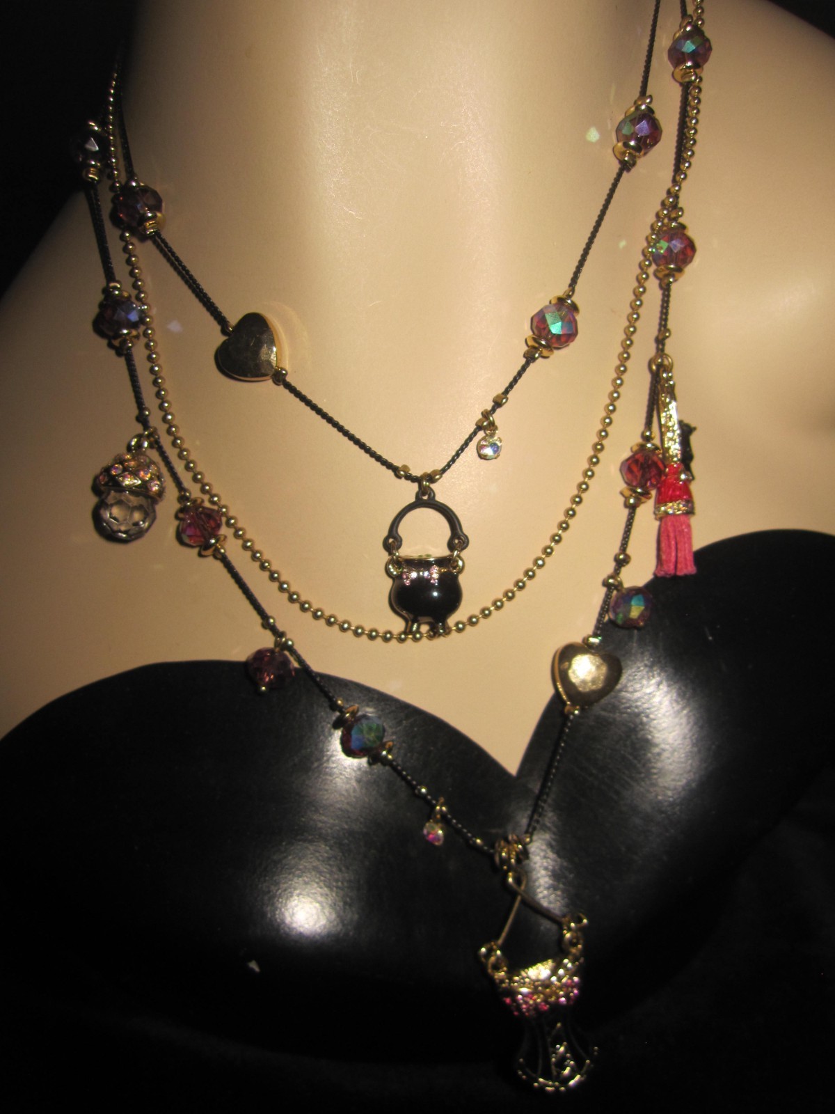 BETSEY JOHNSON ENCHANTED FOREST CAULDRON BUSTIER AND BLING 3 LAYER NECKLACE