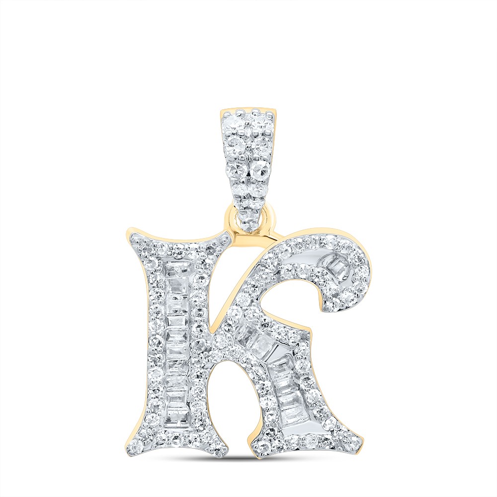 0.36 Ctw Natural Diamond Baguette Initial Letter K Pendant 10k Yellow Gold