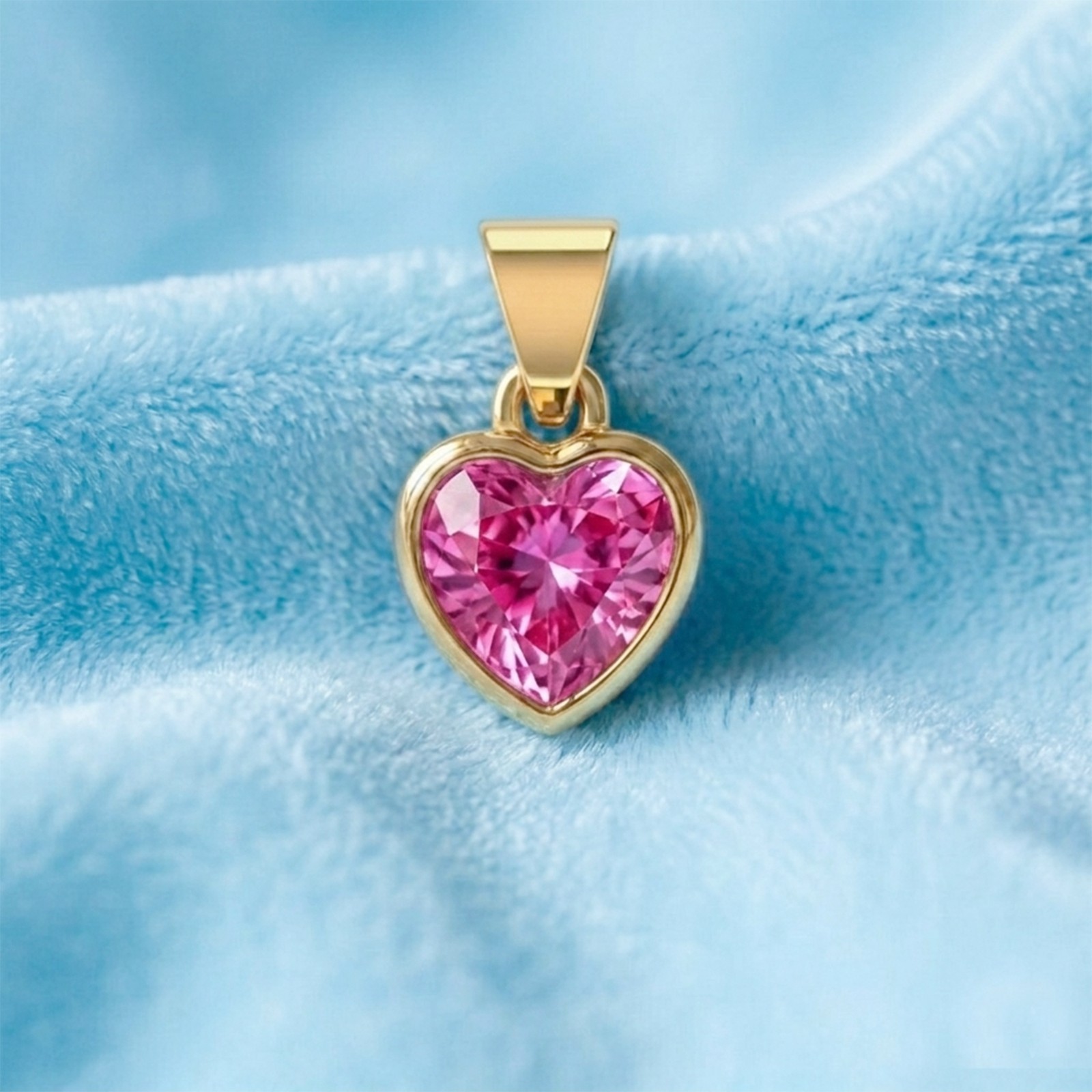 9k Solid Gold 3mm Pink Sapphire Heart Charm Pendant September Birthstone Jewelry