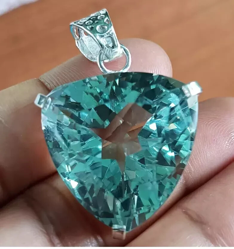 Brazilian Certified Natural Trillion 90.3 Ct+ Green Topaz Pendant SG Gemstone