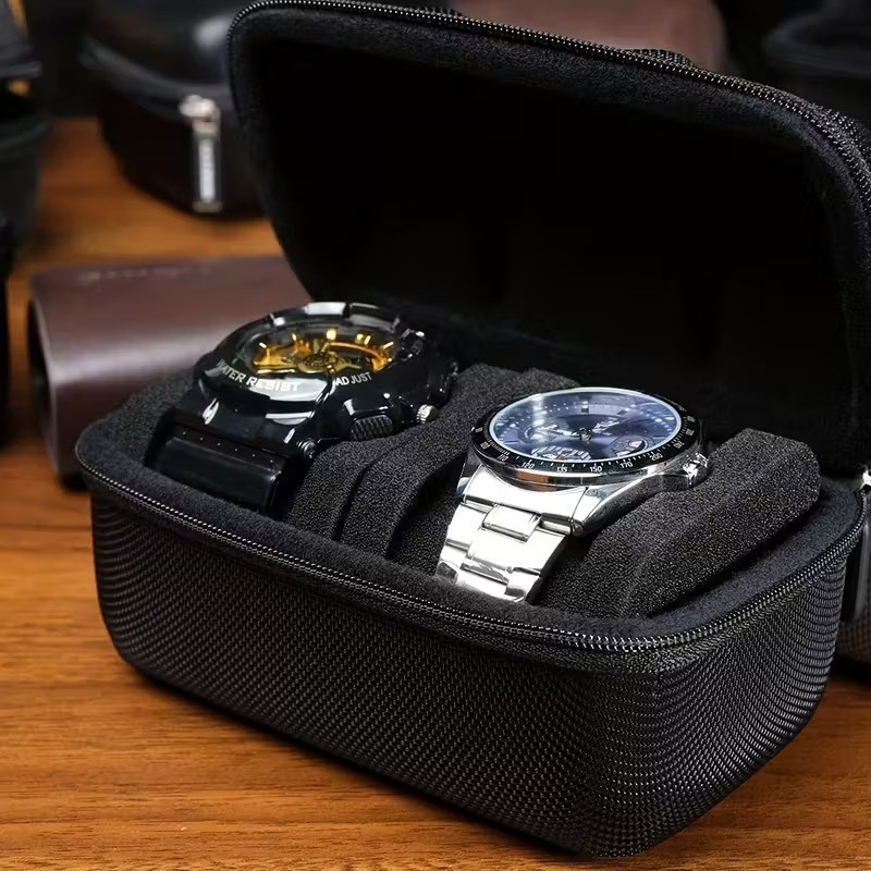 2 Slots Hard Travel Watch Roll Case Wristwatch Display Storage Box Organizer
